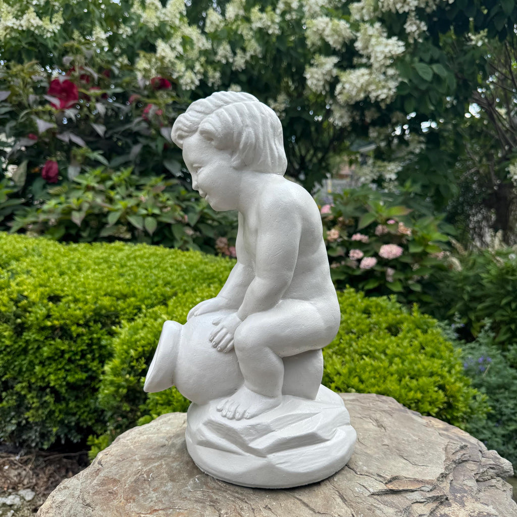 15" Concrete Boy Spitter Statue Fountain Top Replacement Garden Water Feature Ornament Outdoor Yard Decor