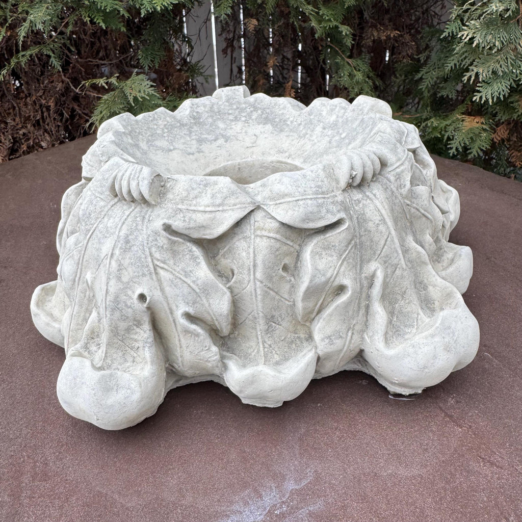 Concrete Gazing Ball Holder 12 Inch Leaf Pattern Garden Globe Stand Yard Decor Ornament