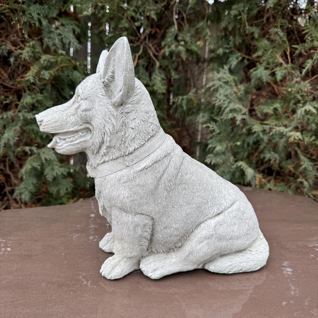 Concrete Corgi Garden Statue 11.5" Hand-Poured Dog Sculpture Pet Memorial Gift Yard Art Decor
