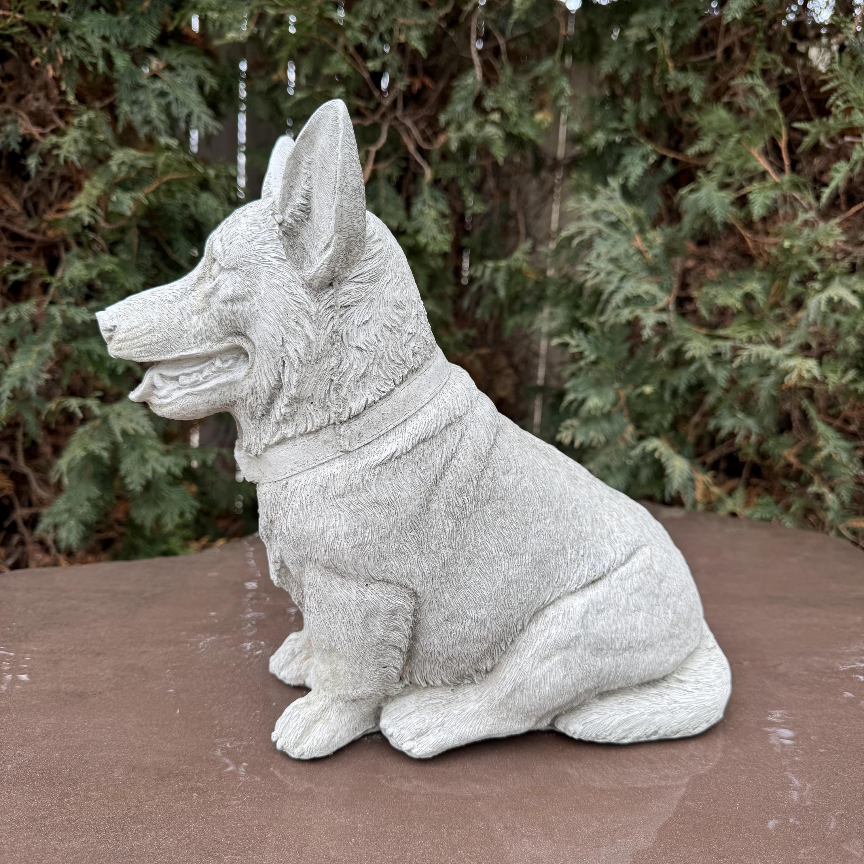 Concrete Corgi Garden Statue 11.5" Hand-Poured Dog Sculpture Pet Memorial Gift Yard Art Decor