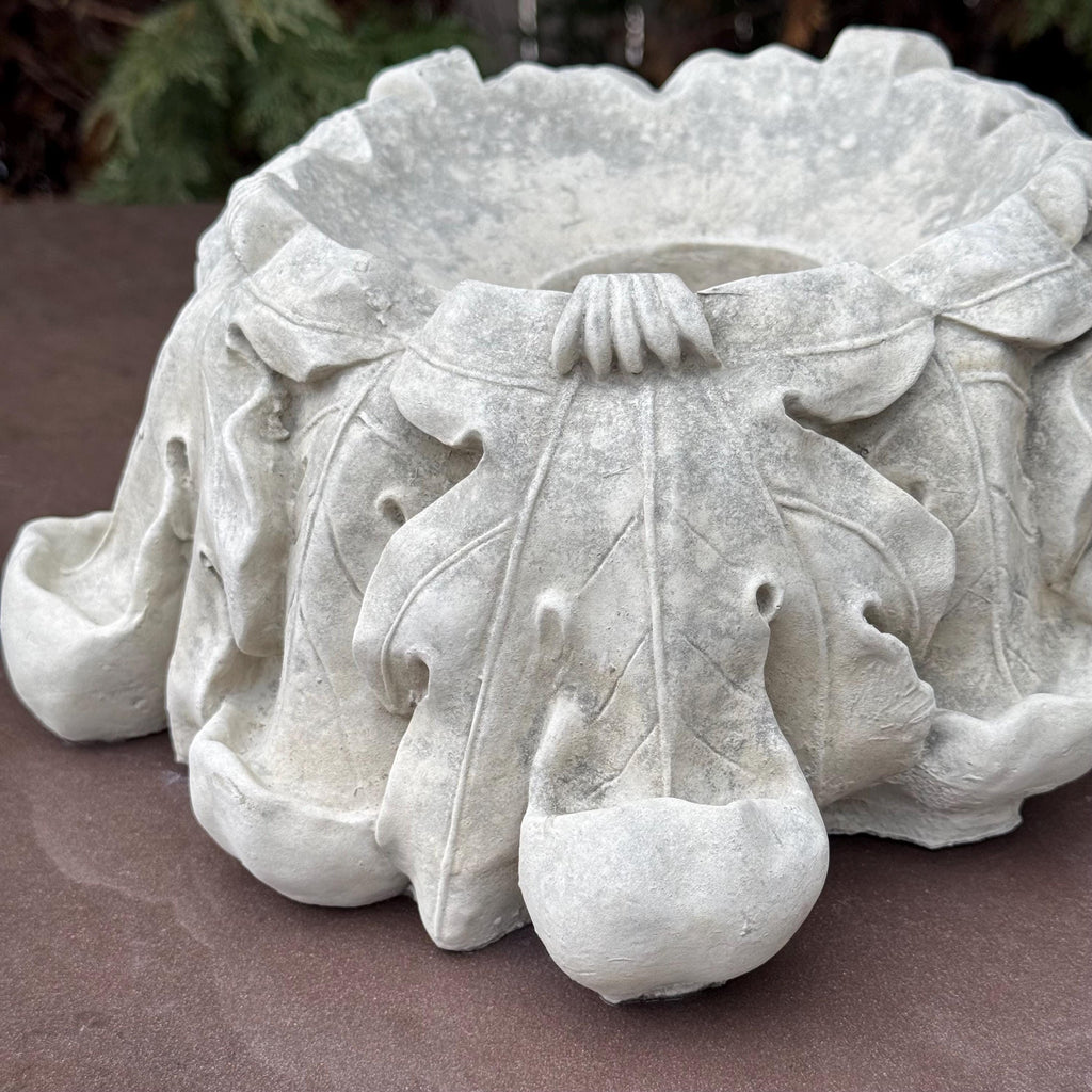 Concrete Gazing Ball Holder 12 Inch Leaf Pattern Garden Globe Stand Yard Decor Ornament