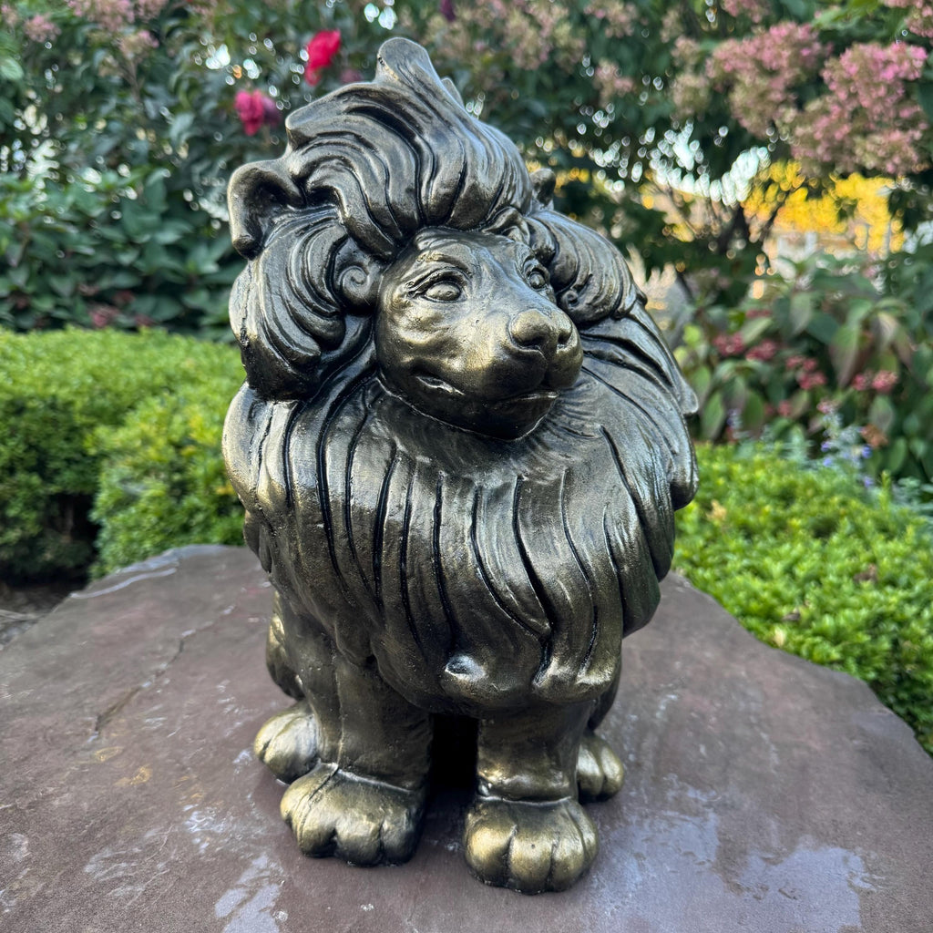 Guardian Lion Gift: 16" Concrete Garden Statue for Outdoor Feng Shui Protection & Yard Decor
