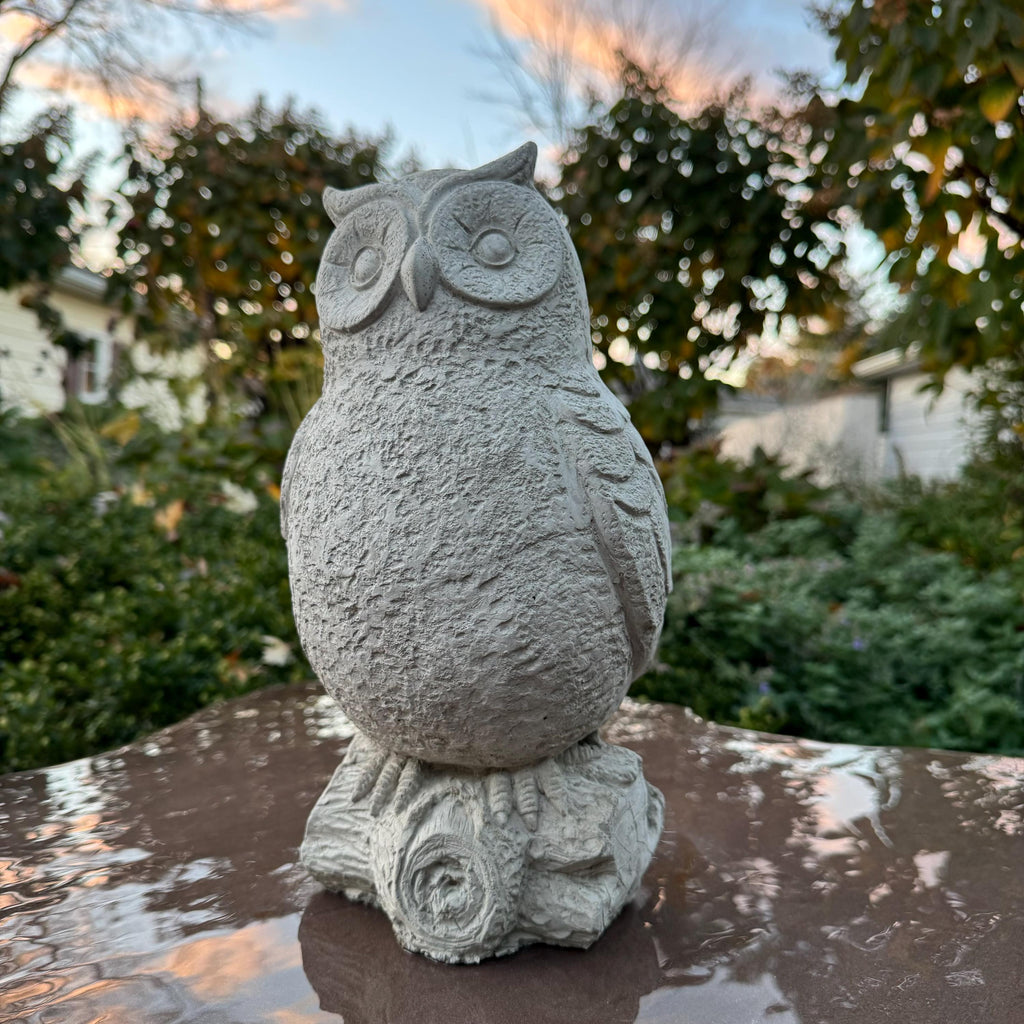 Rustic Owl Garden Statue 11" Concrete Outdoor Bird Sculpture Yard Art Lawn Ornament