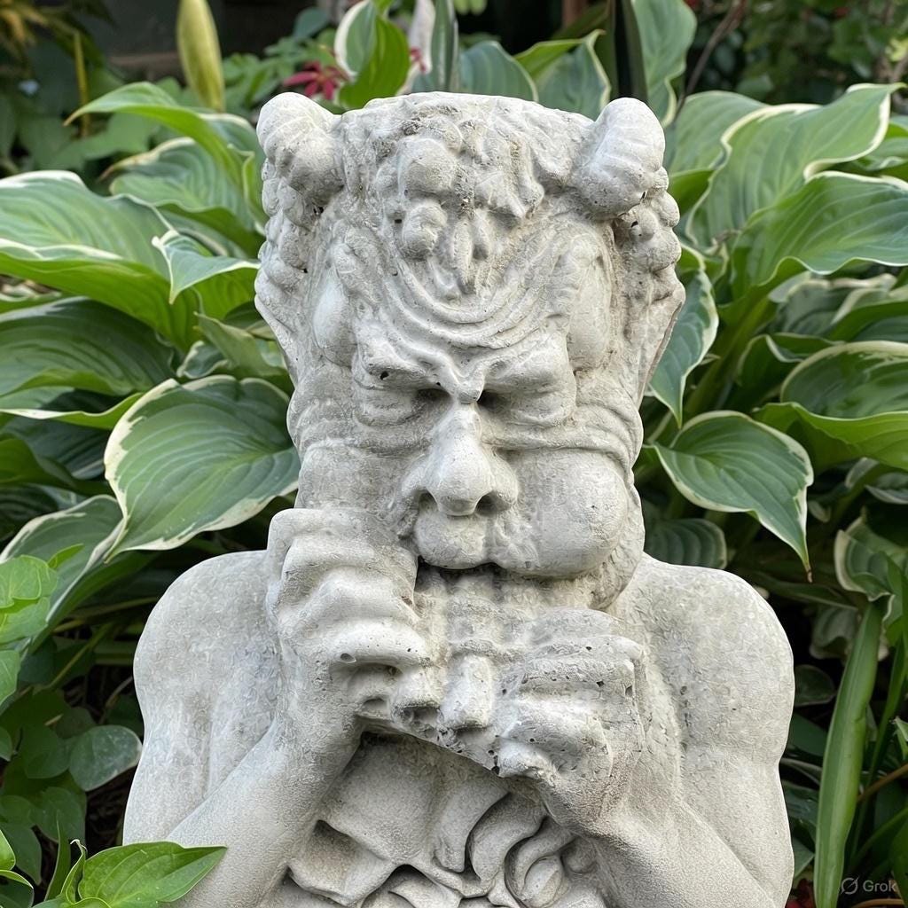 Concrete Pan Garden Statue 14 inch Mythical Satyr Sculpture Flute Player Yard Art Greek Mythology Lawn Ornament