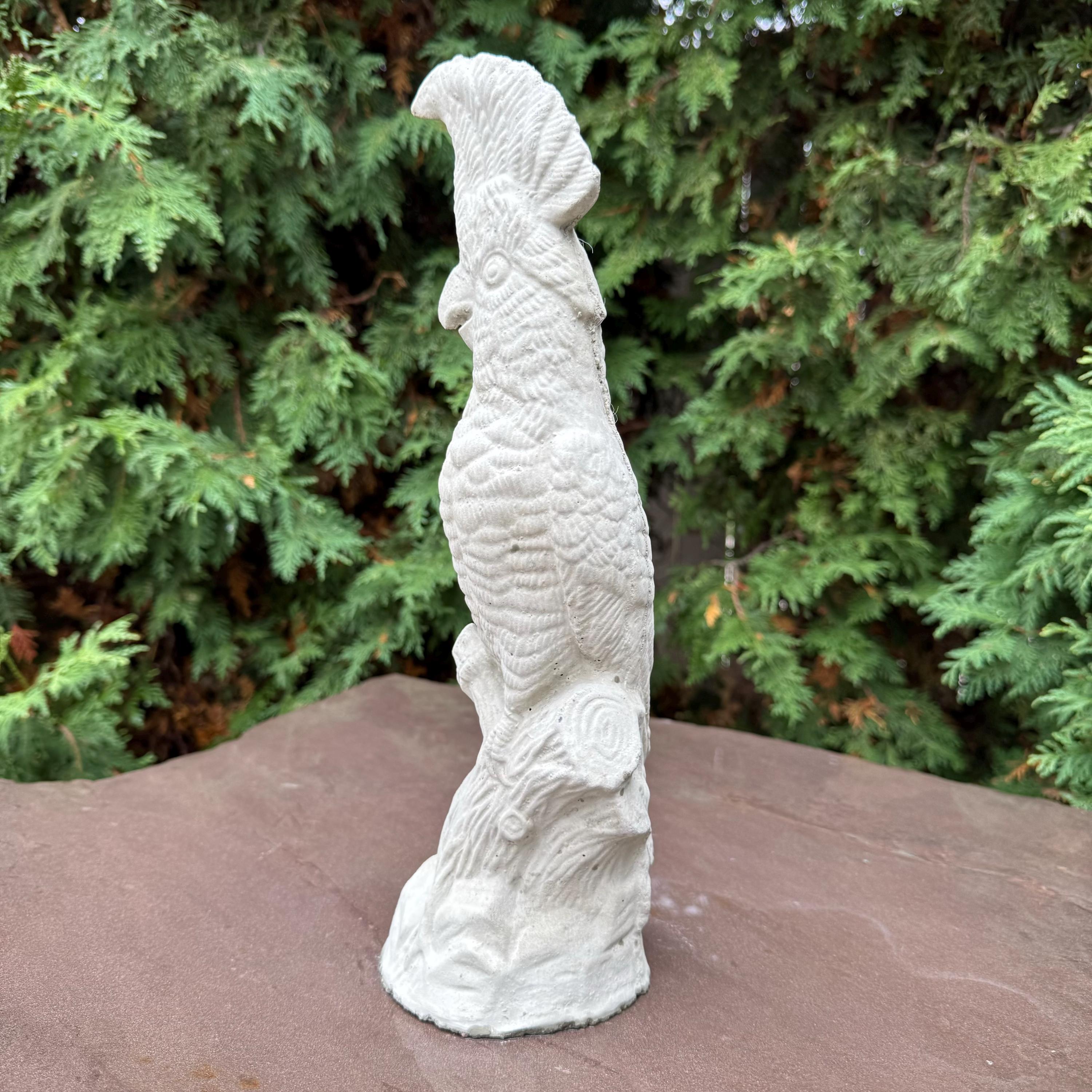 Cockatoo Bird Statue: 13 Inch Concrete Garden Sculpture Outdoor Parrot Decor