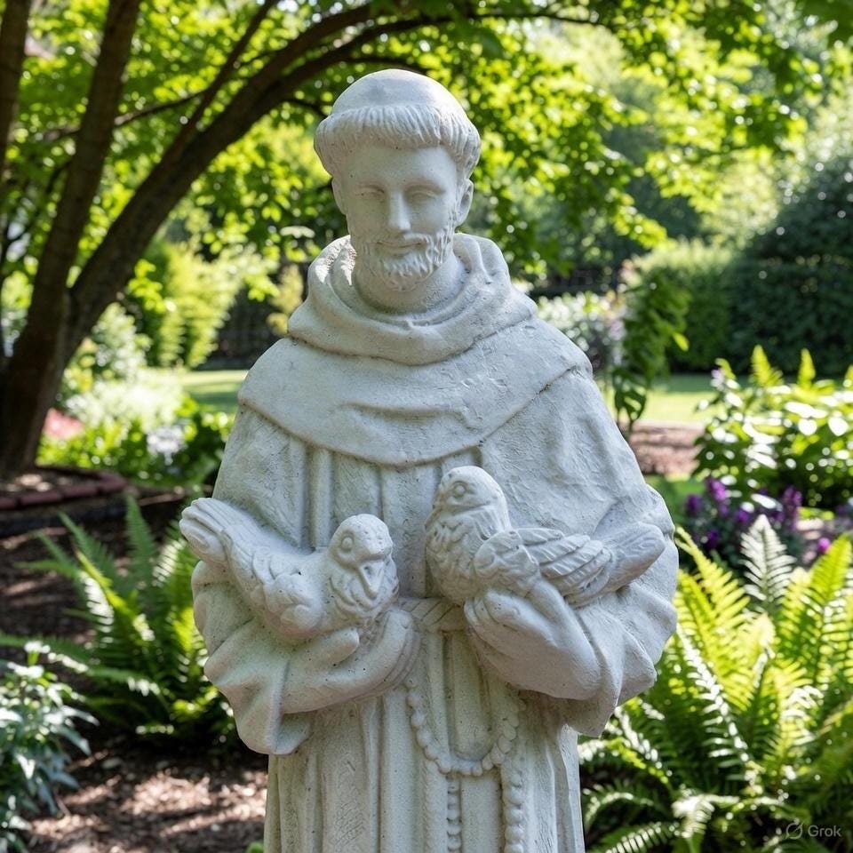 Concrete Saint Francis Statue with Birds 27" Catholic Garden Sculpture Assisi Yard Art Religious Decor