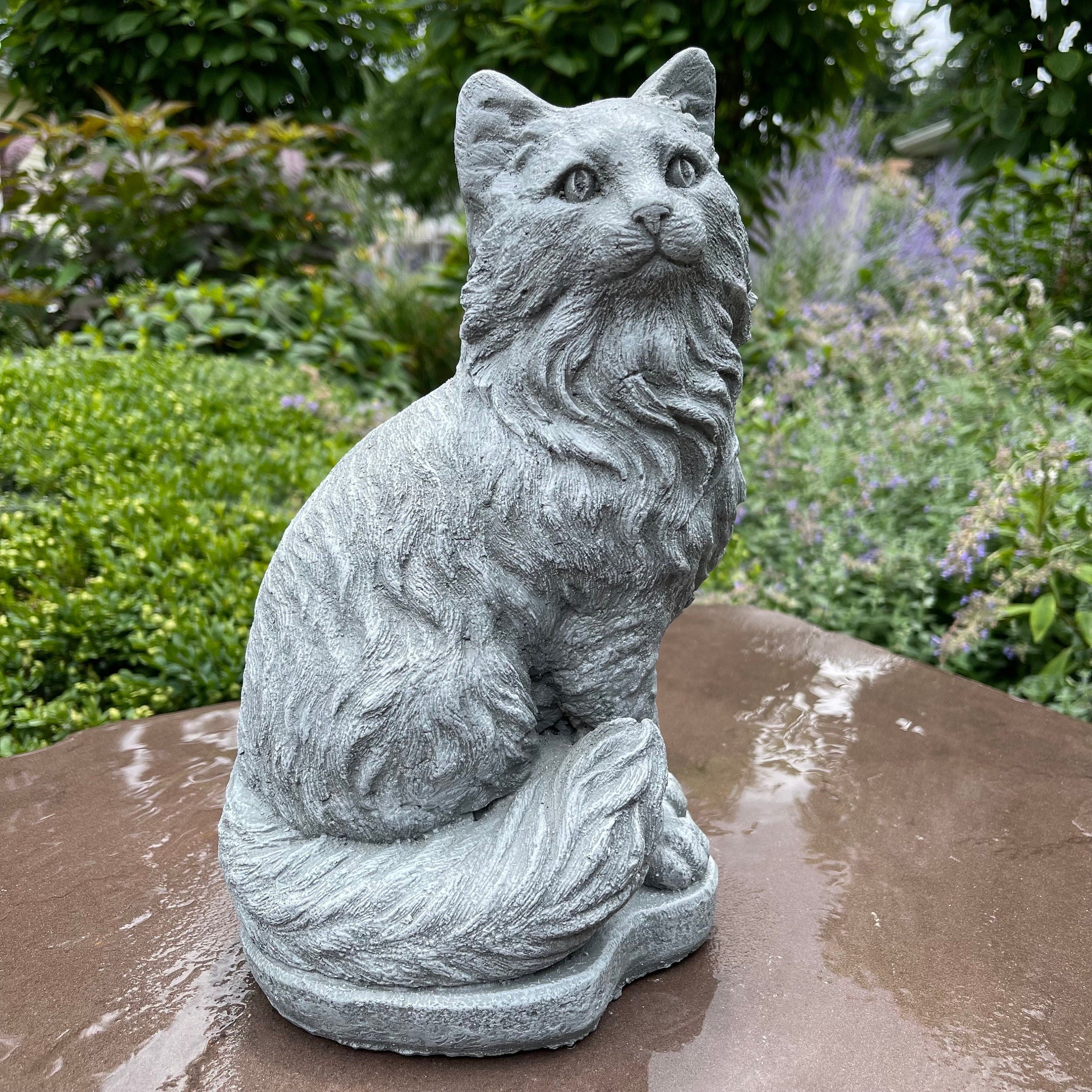 Concrete Cat Garden Statue 11" Outdoor Cat Statue