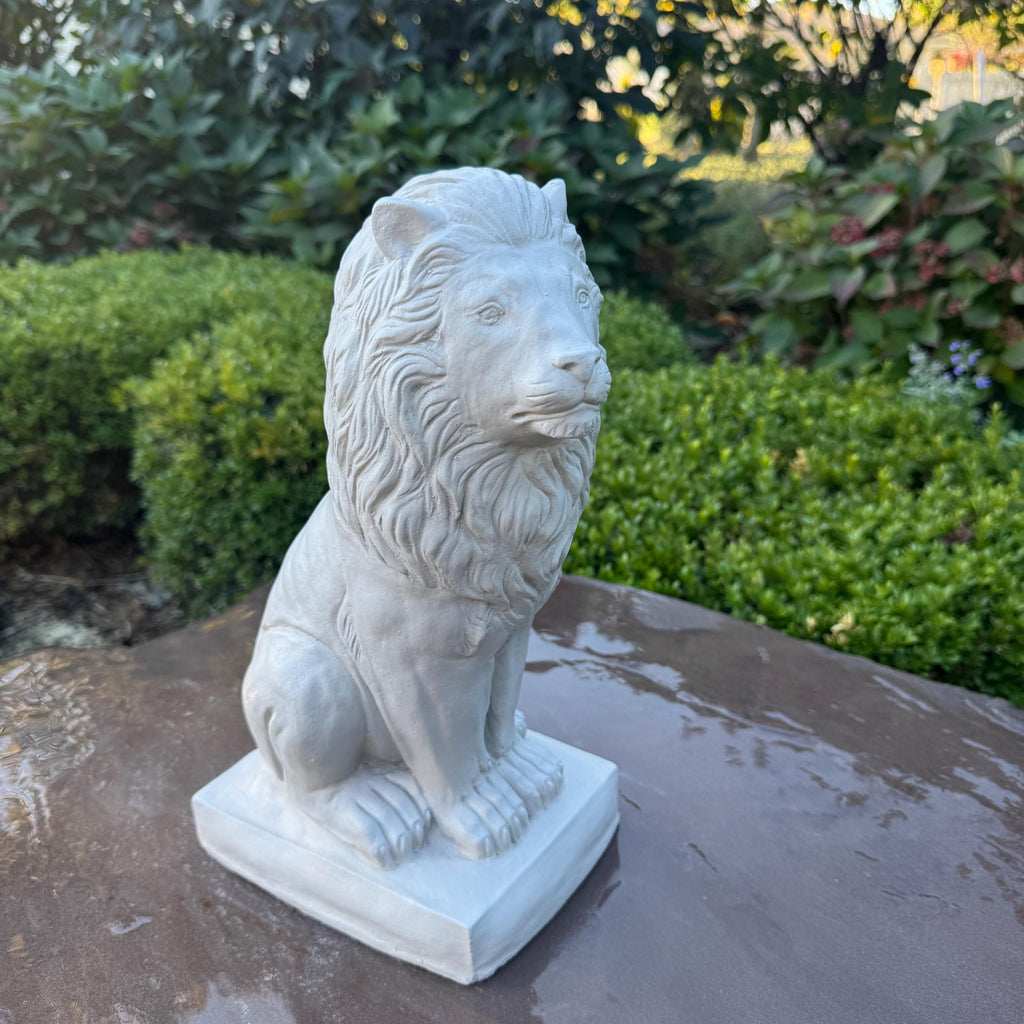 13.5" Sitting Concrete Lion Statue - Garden Sculpture Outdoor Lawn Ornament Animal Figure Decor