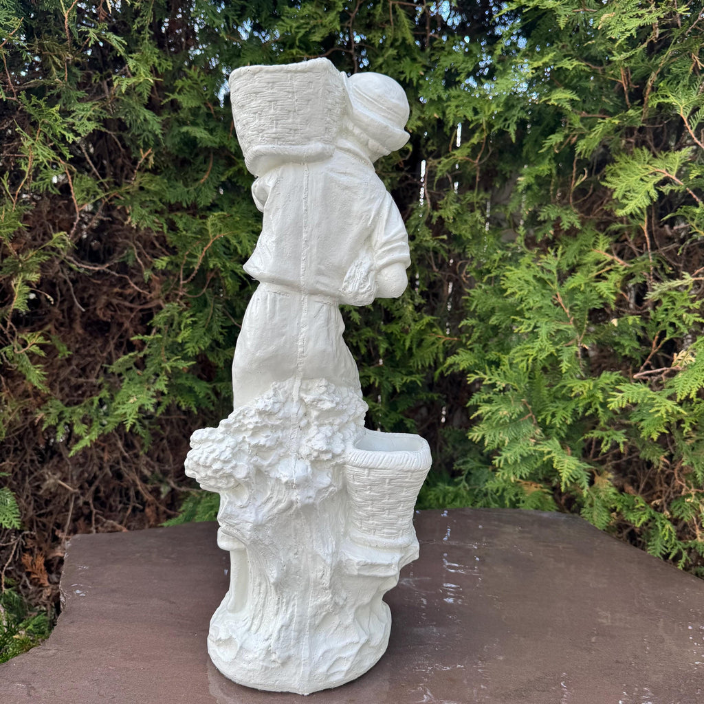 21" Italian Concrete Man Garden Statue: European Style Cement Lawn Ornament Classical Mediterranean Roman Decor