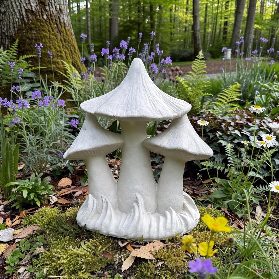 Large Concrete Triple Mushroom Statue 21" Outdoor Garden Sculpture Yard Art Decor Ornament Gift
