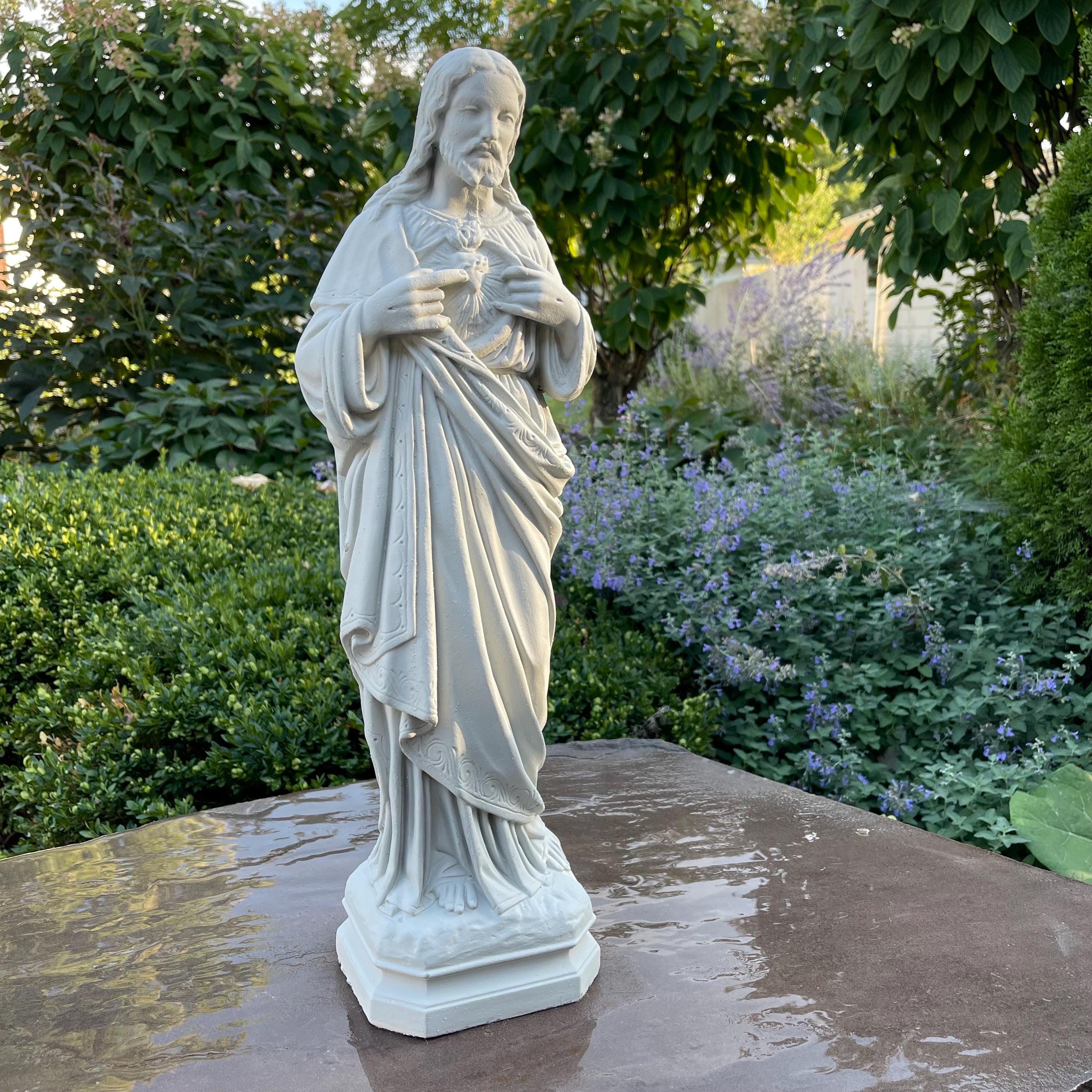 Sacred Heart Jesus Statue 20 Inch Concrete Catholic Garden Art Religious Yard Decor Sculpture Gift