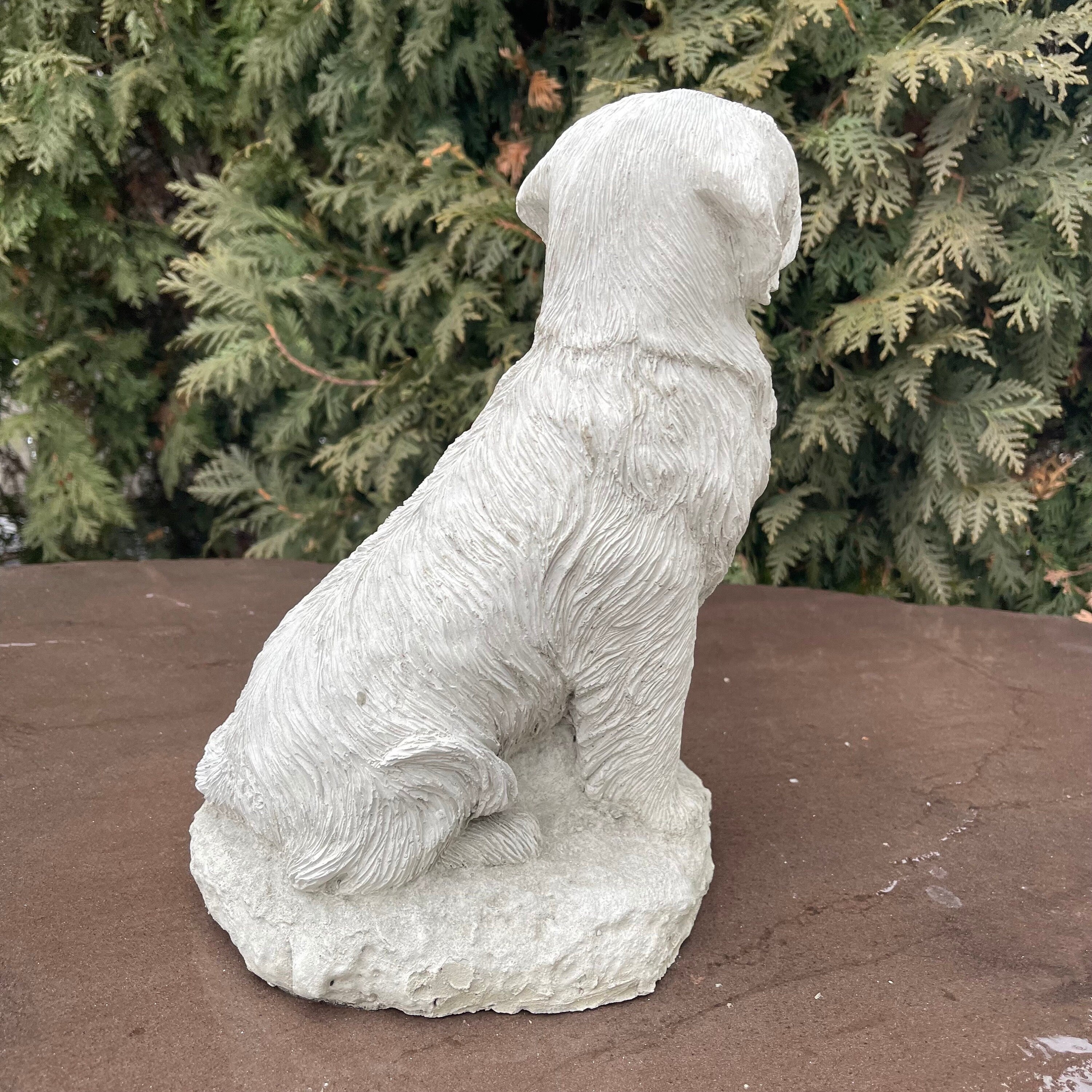Concrete Golden Retriever Memorial Statue 11" Garden Sculpture Pet Loss Gift Dog Art Yard Decor Ornament