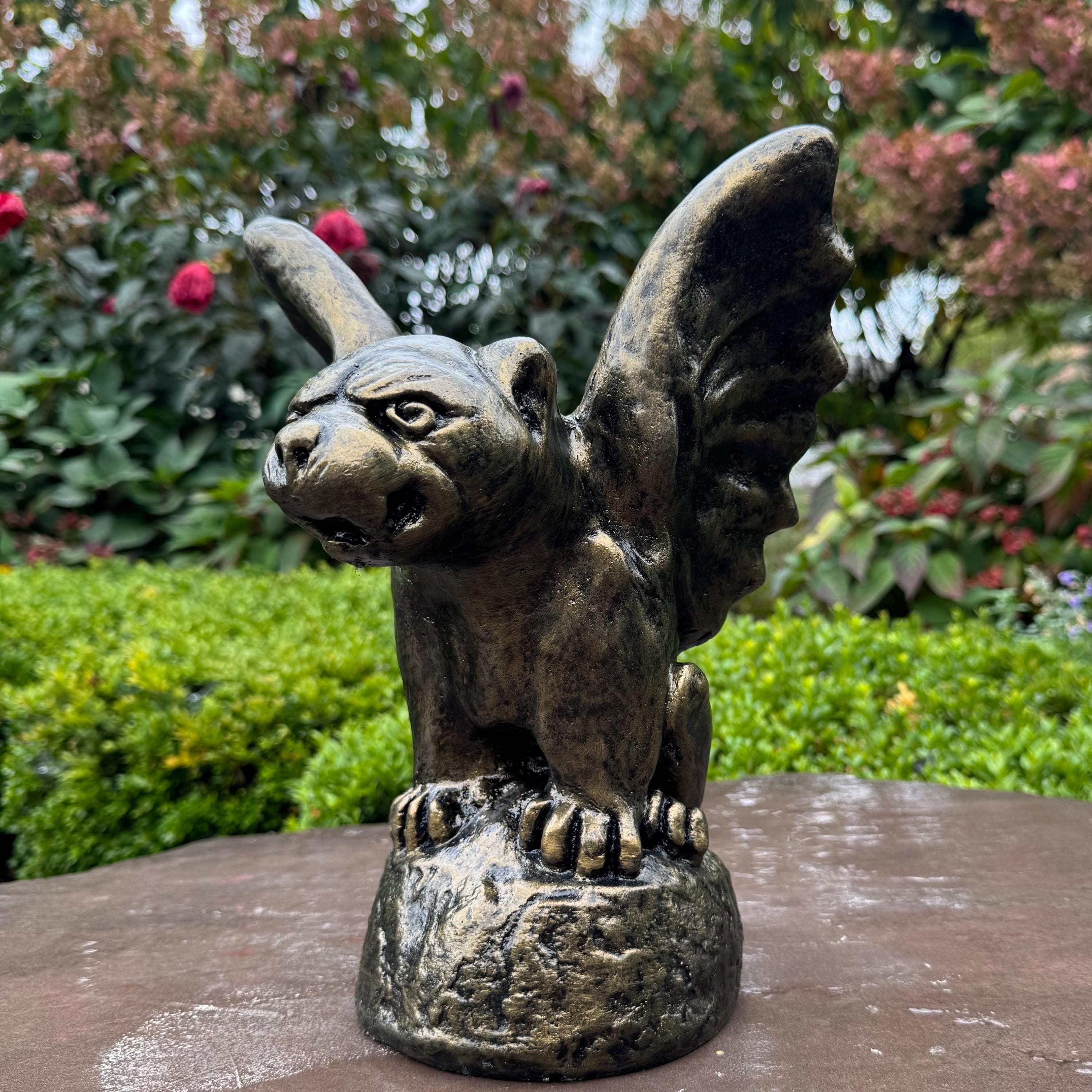 11 inch Concrete Gargoyle Statue - Gothic Garden Sculpture, Halloween Decor, Spooky Yard Ornament Gift