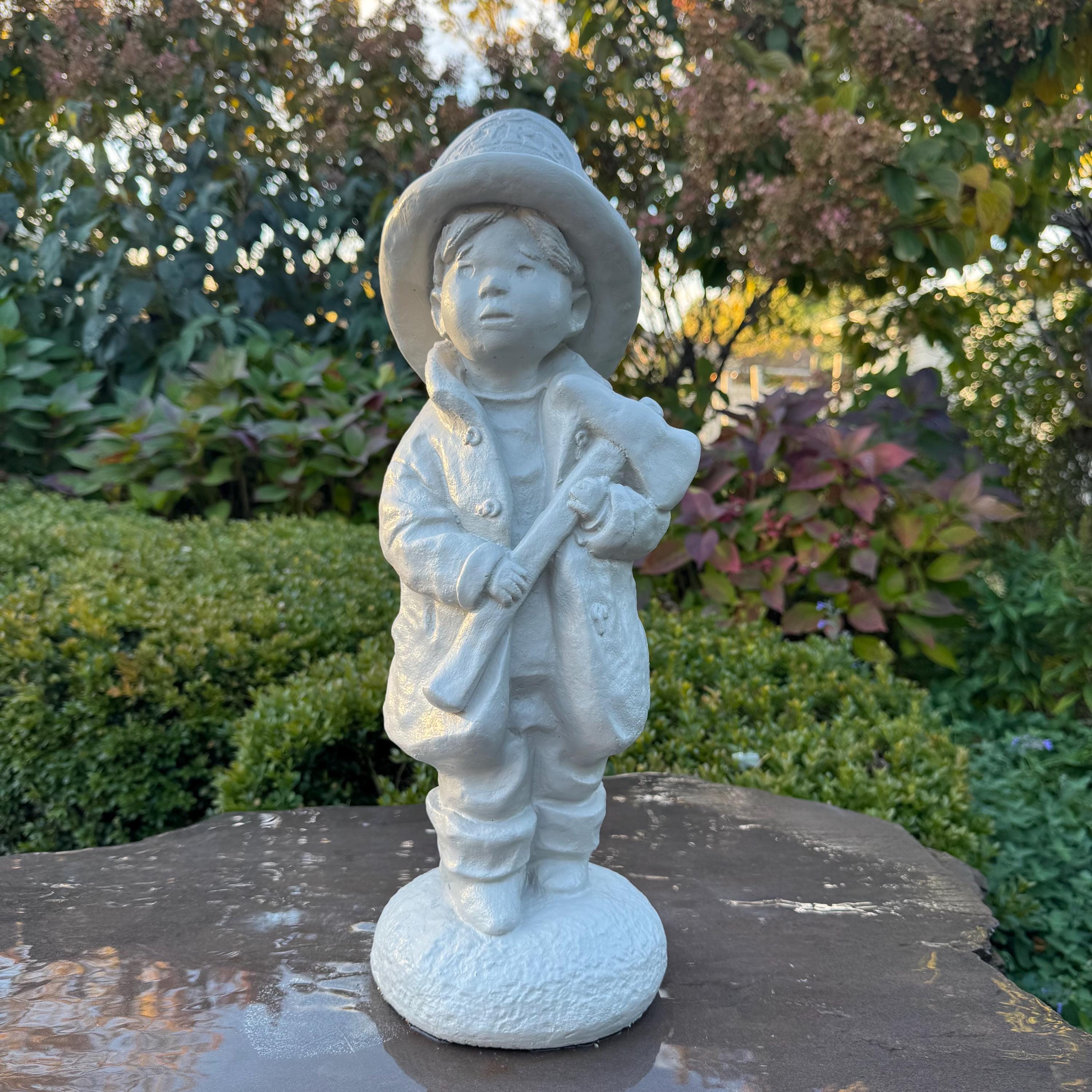 Firefighter Gift: 18" Outdoor Concrete First Responder Fireman Boy Garden Statue Yard Art Sculpture