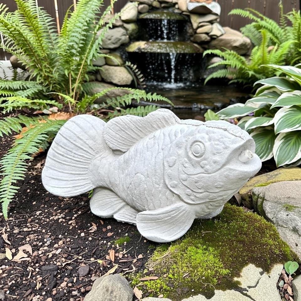 Concrete Fish Pond Spitter 17" Outdoor Garden Water Feature Fountain Statue Top Spout