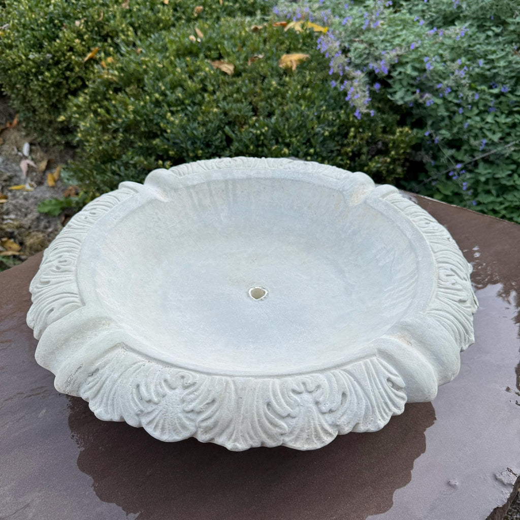 Leafy Replacement Concrete Fountain Bowl 19" Outdoor Garden Water Feature - Bubbler Basin Topper