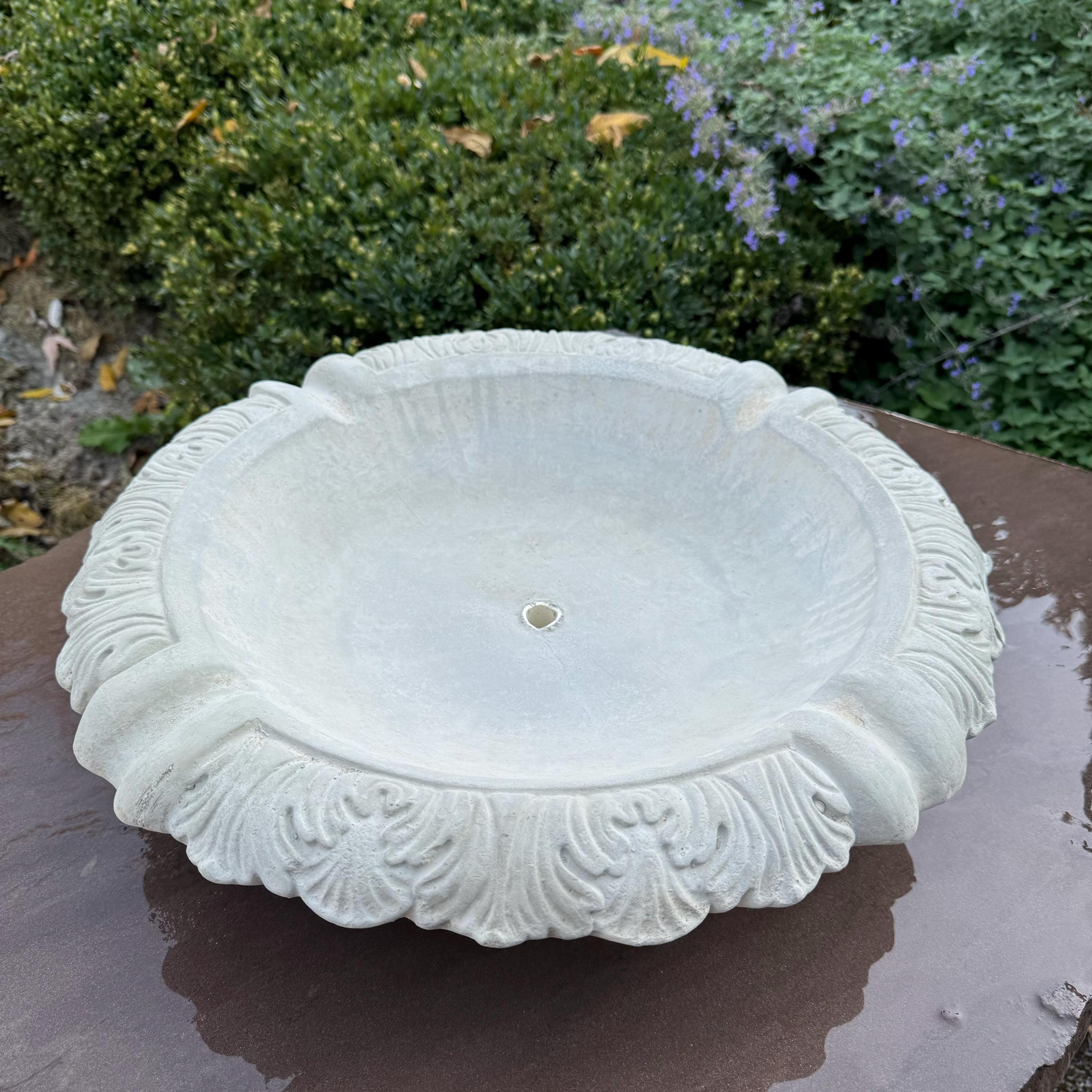 Leafy Replacement Concrete Fountain Bowl 19" Outdoor Garden Water Feature - Bubbler Basin Topper