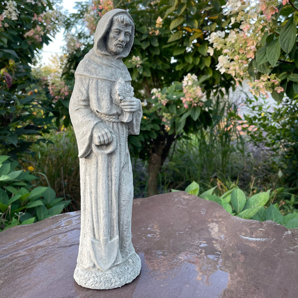 Saint Fiacre Garden Statue 15" Catholic Patron Concrete Outdoor Religious Yard Art Sculpture Decor
