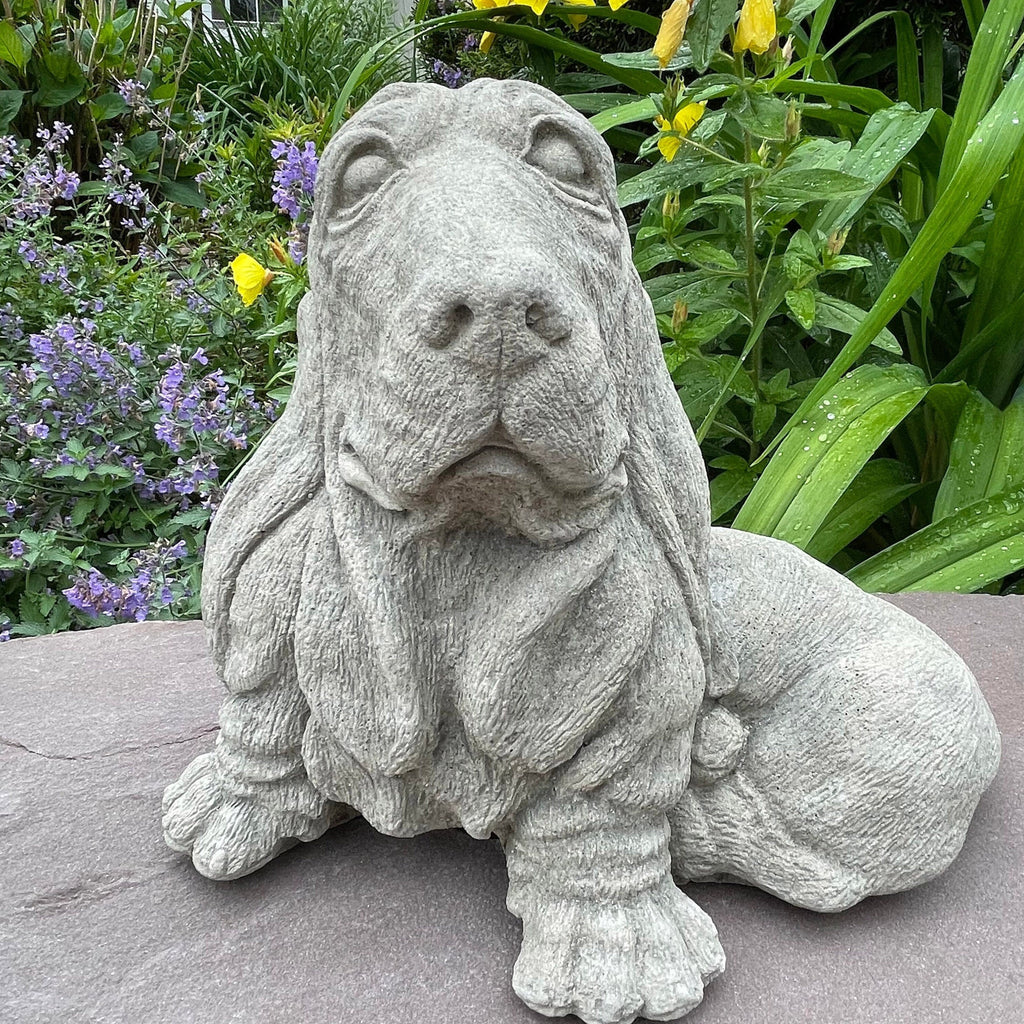 Concrete Basset Hound Garden Statue 10" Outdoor Pet Memorial Dog Figurine Yard Decor Sculpture Gift