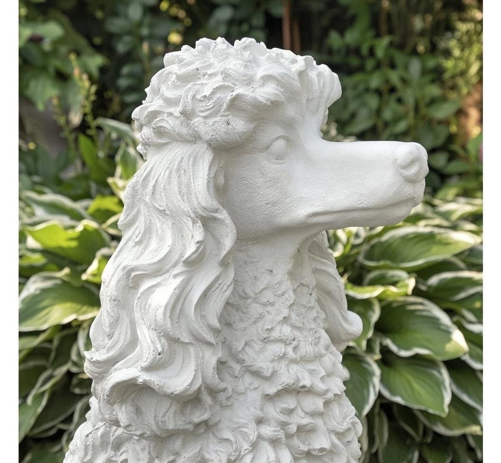 Concrete Poodle Garden Statue 14 Inch Outdoor Dog Sculpture Yard Decor Memorial Pet Art Lawn Ornament Gift