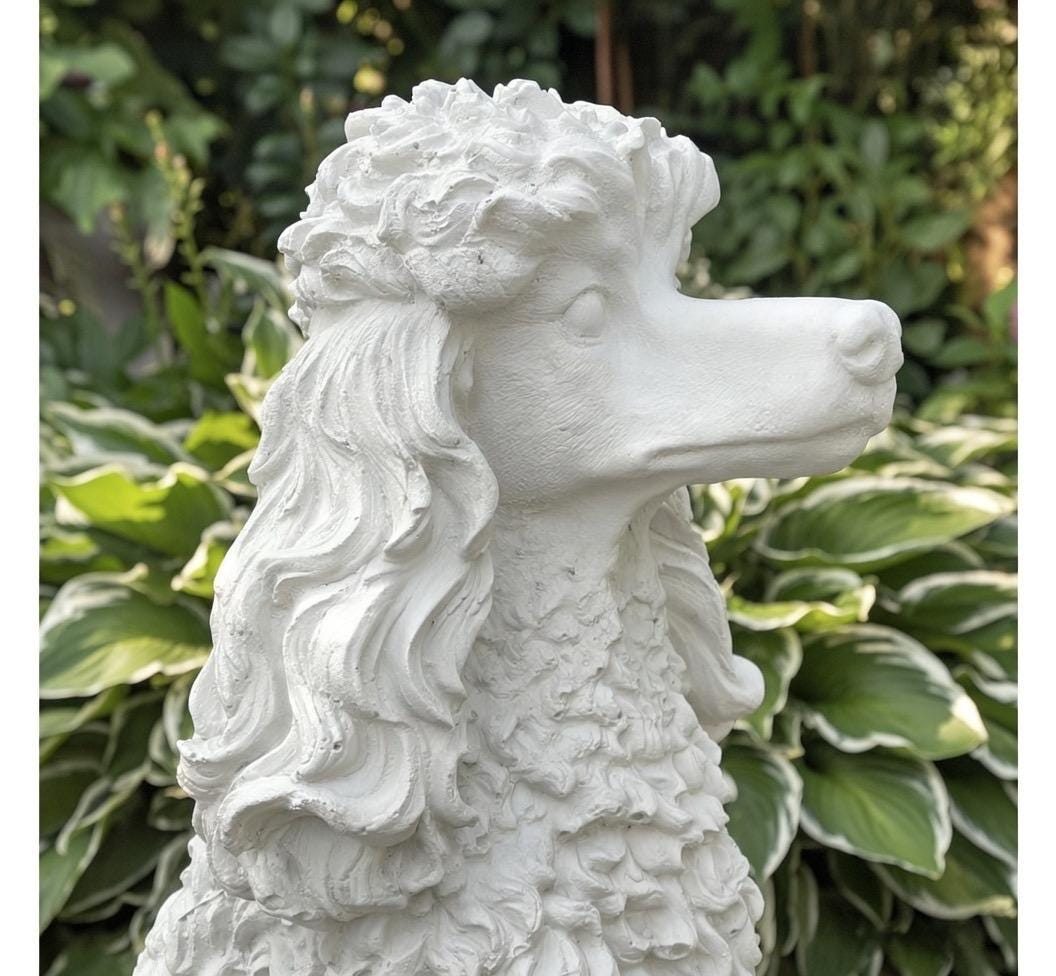 Concrete Poodle Garden Statue 14 Inch Outdoor Dog Sculpture Yard Decor Memorial Pet Art Lawn Ornament Gift
