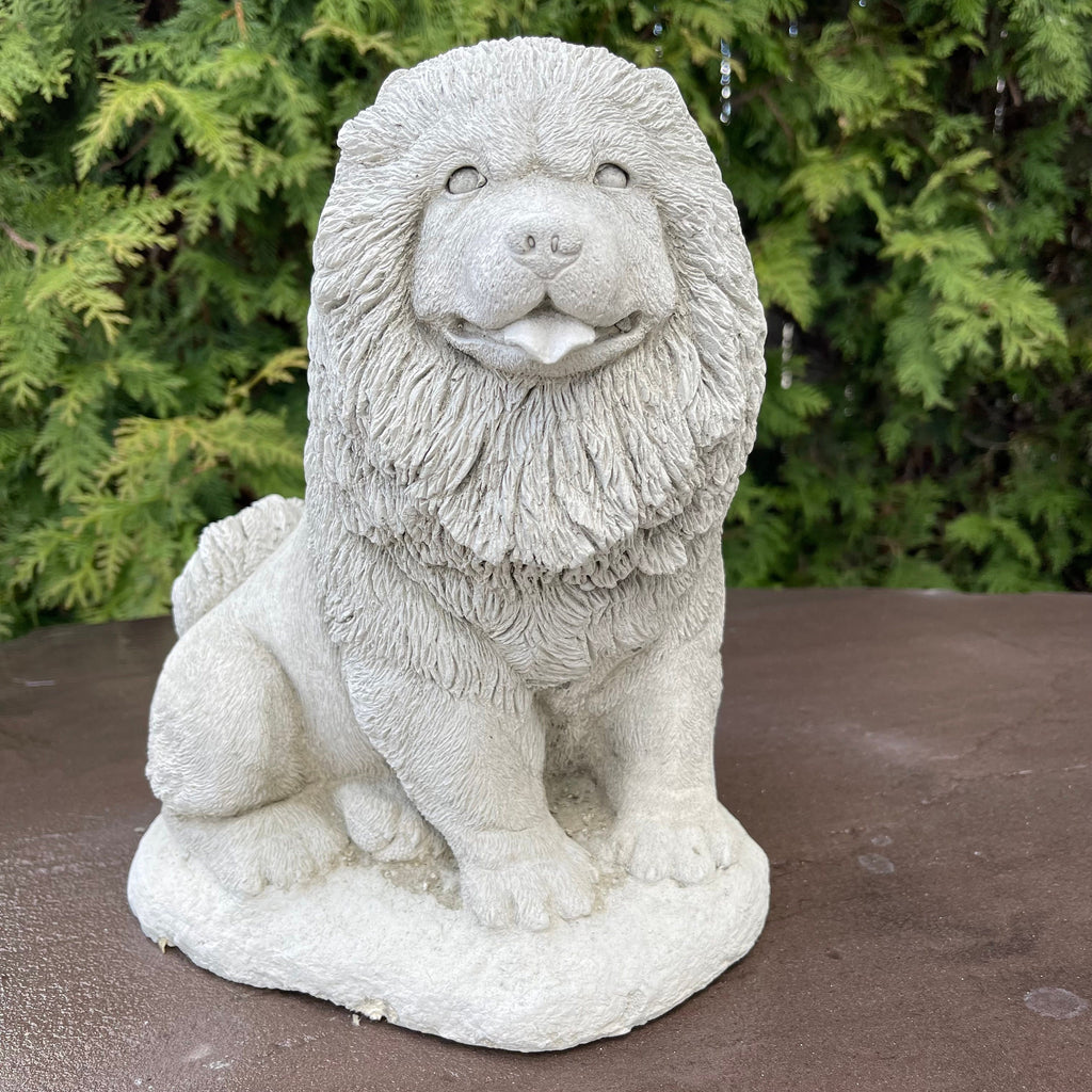 Concrete Chow Chow Garden Statue 10.5" Outdoor Dog Memorial Pet Sculpture Yard Decor