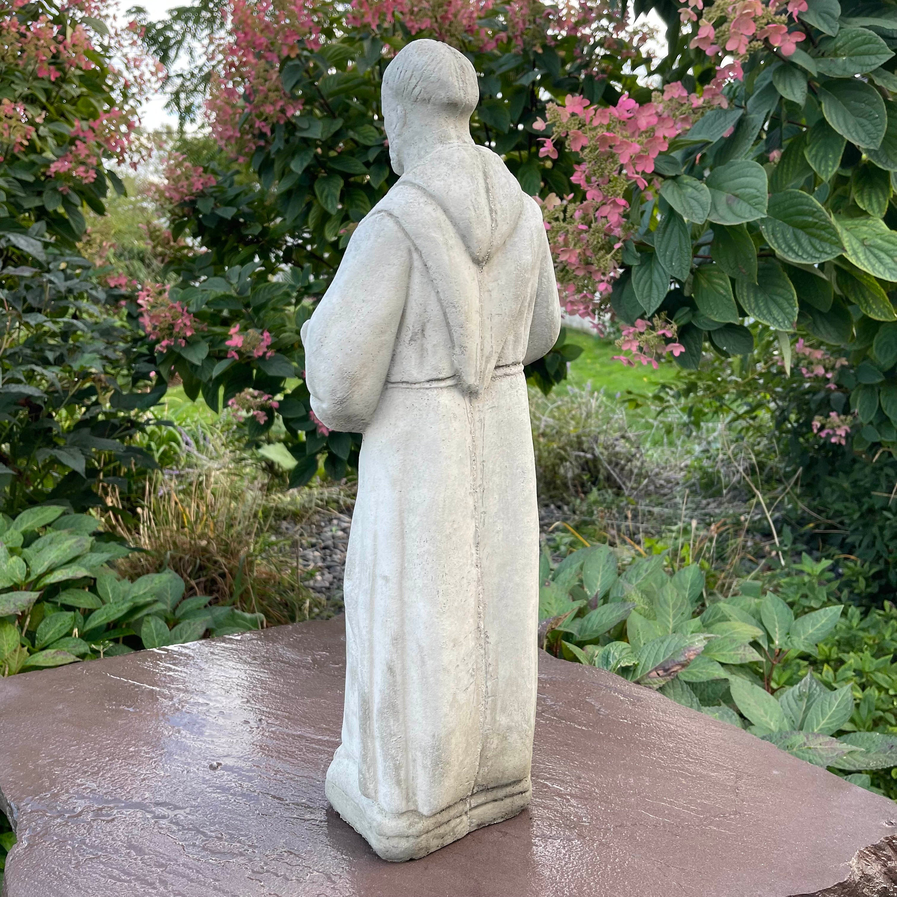 24 Inch Concrete Saint Francis Statue with Birds Catholic Garden Religious Sculpture Yard Decor Lawn Ornament Gift