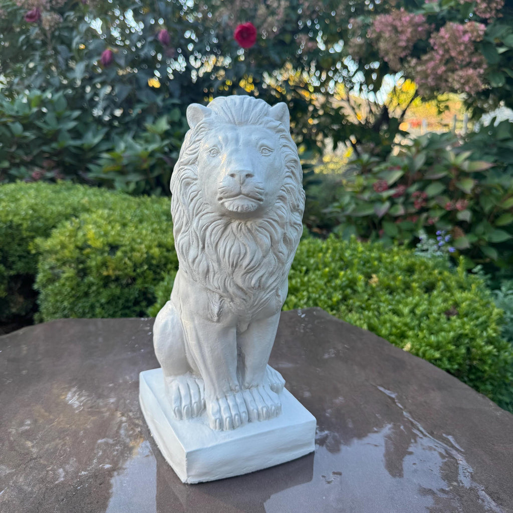 13.5" Sitting Concrete Lion Statue - Garden Sculpture Outdoor Lawn Ornament Animal Figure Decor