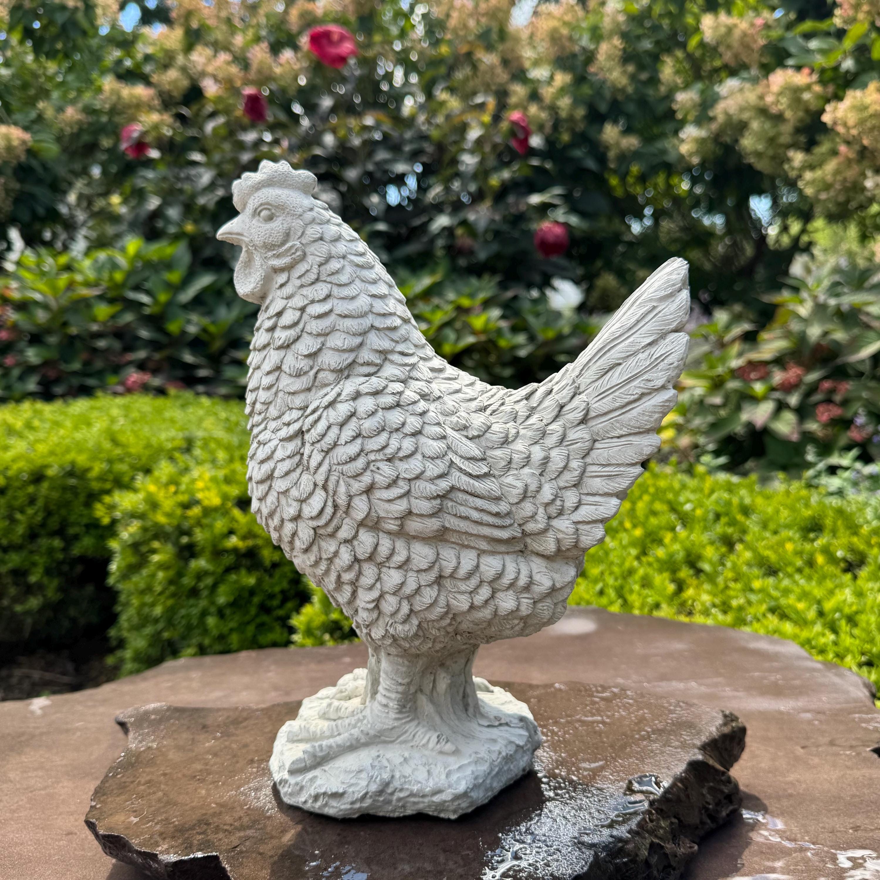 Concrete Chicken Statue 11.75" Garden Sculpture Outdoor Farmhouse Yard Art Animal Decor Gift