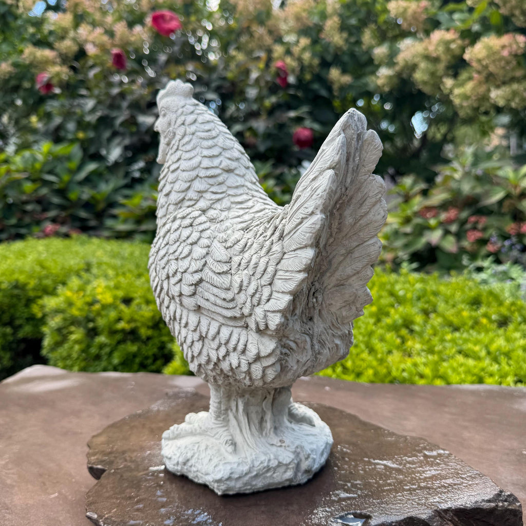 Concrete Chicken Statue 11.75" Garden Sculpture Outdoor Farmhouse Yard Art Animal Decor Gift