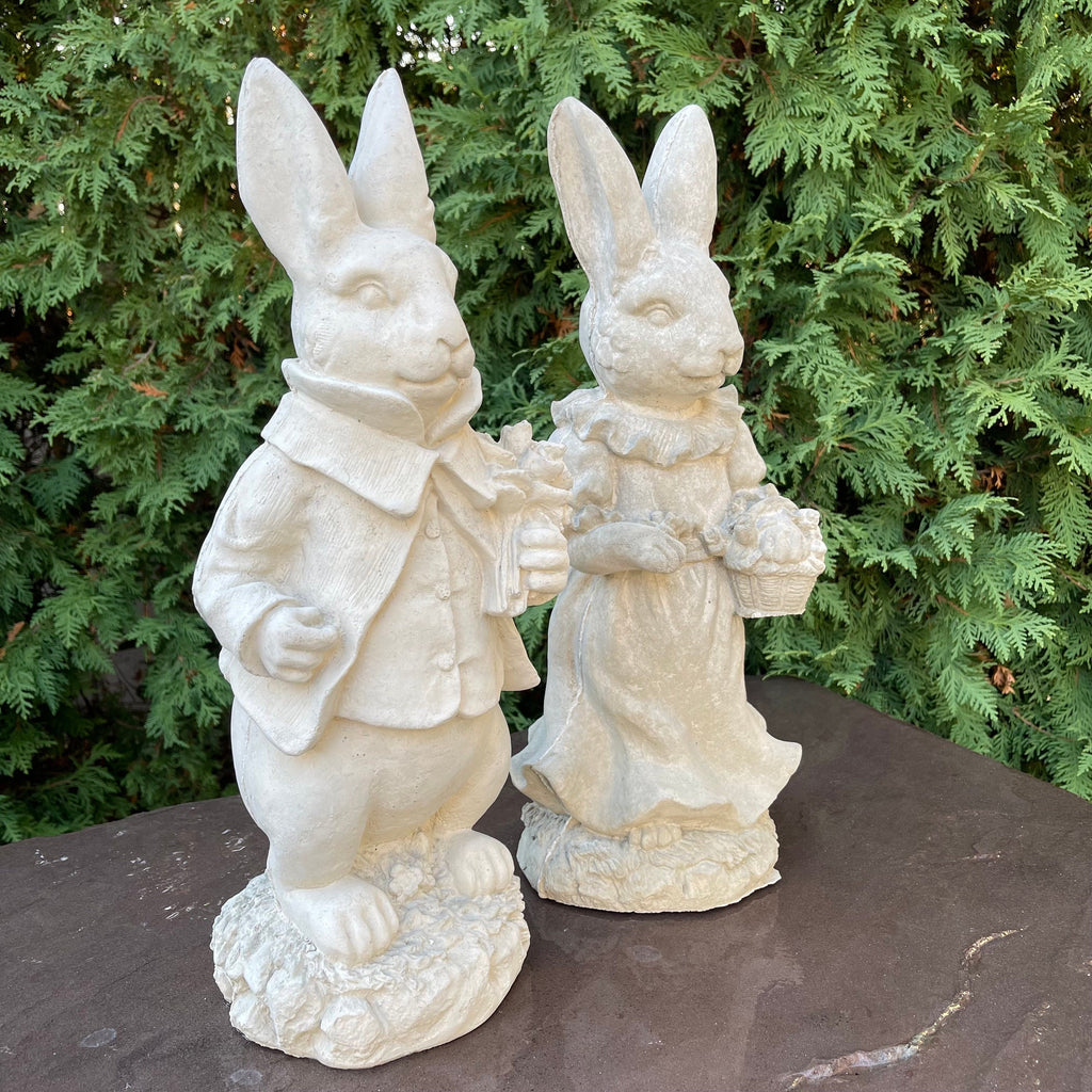 Large Lily Bobtail & Peter Rabbit Garden Statue Set 17" Beatrix Potter Outdoor Sculptures Cement Yard Decor