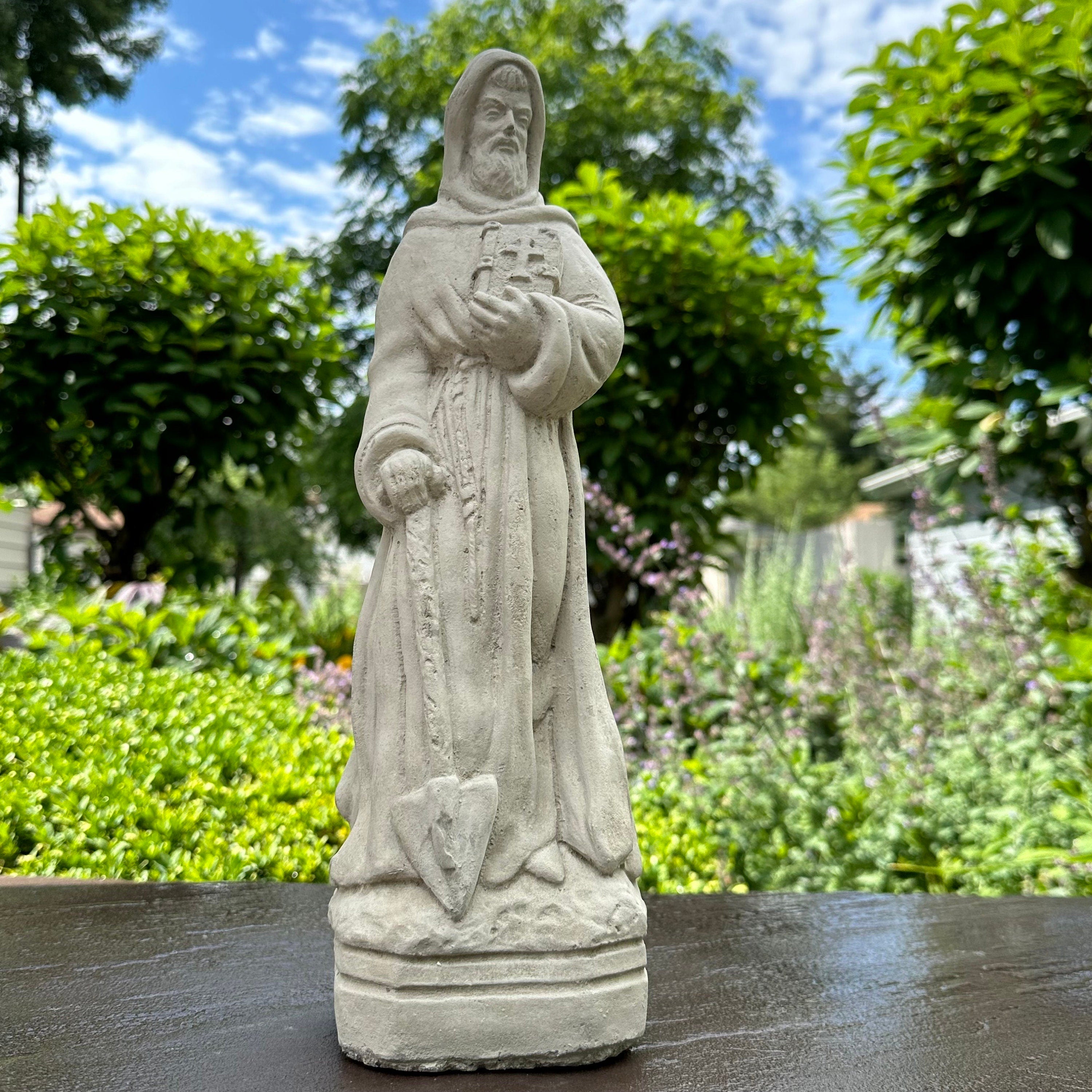 Saint Fiacre Garden Statue: 15" Catholic Sculpture Patron of Gardeners Religious Yard Art