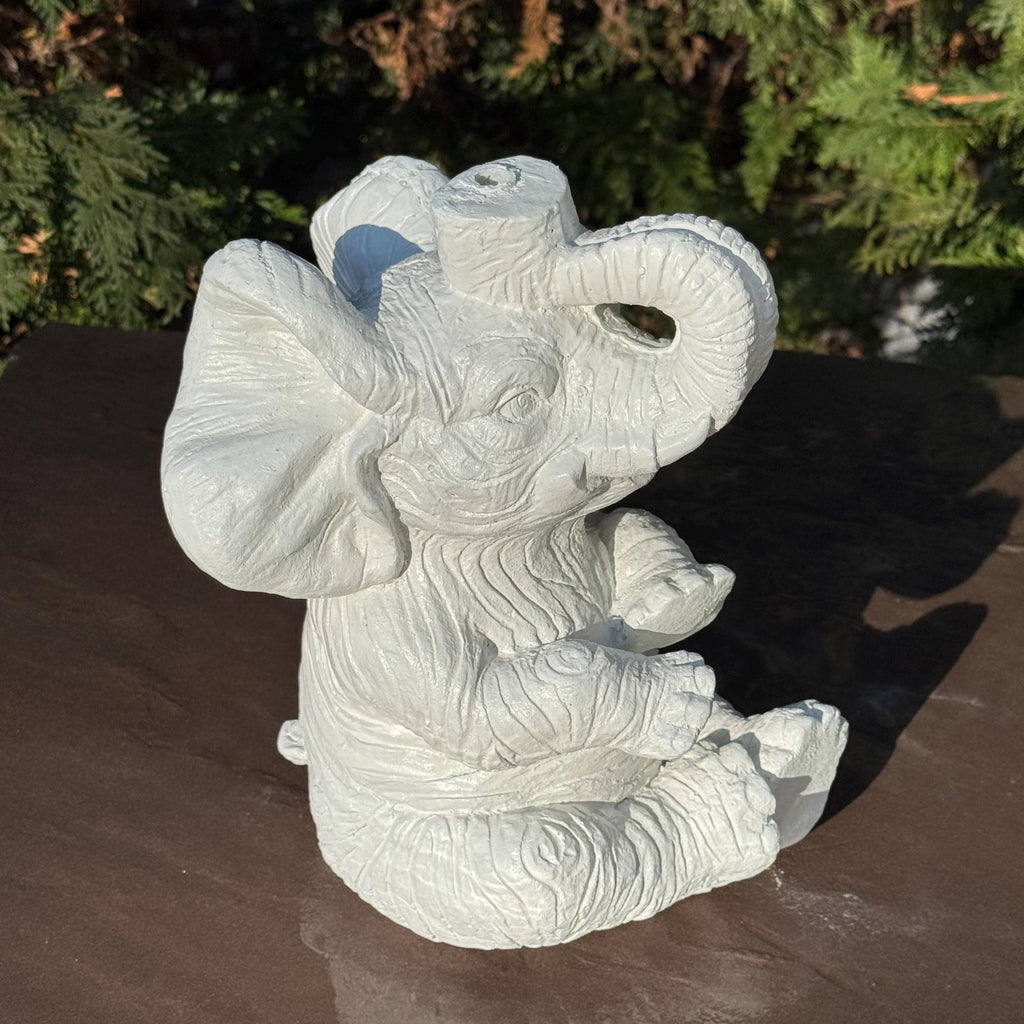 Concrete Elephant Garden Fountain Spout - 10 Inch Painted Water Feature Outdoor Statue Spitter
