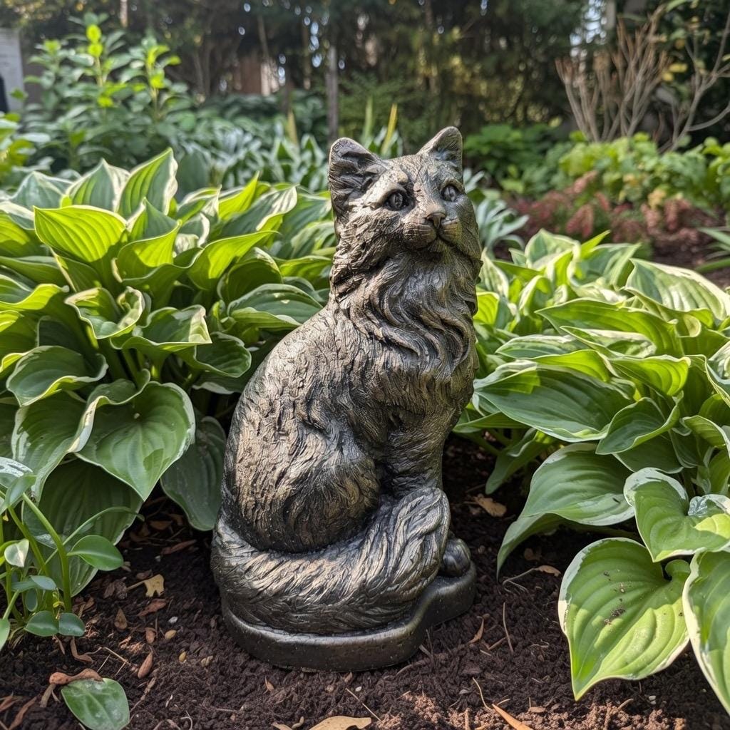 Black Cat Garden Statue 12" Black Cat Statue For Garden