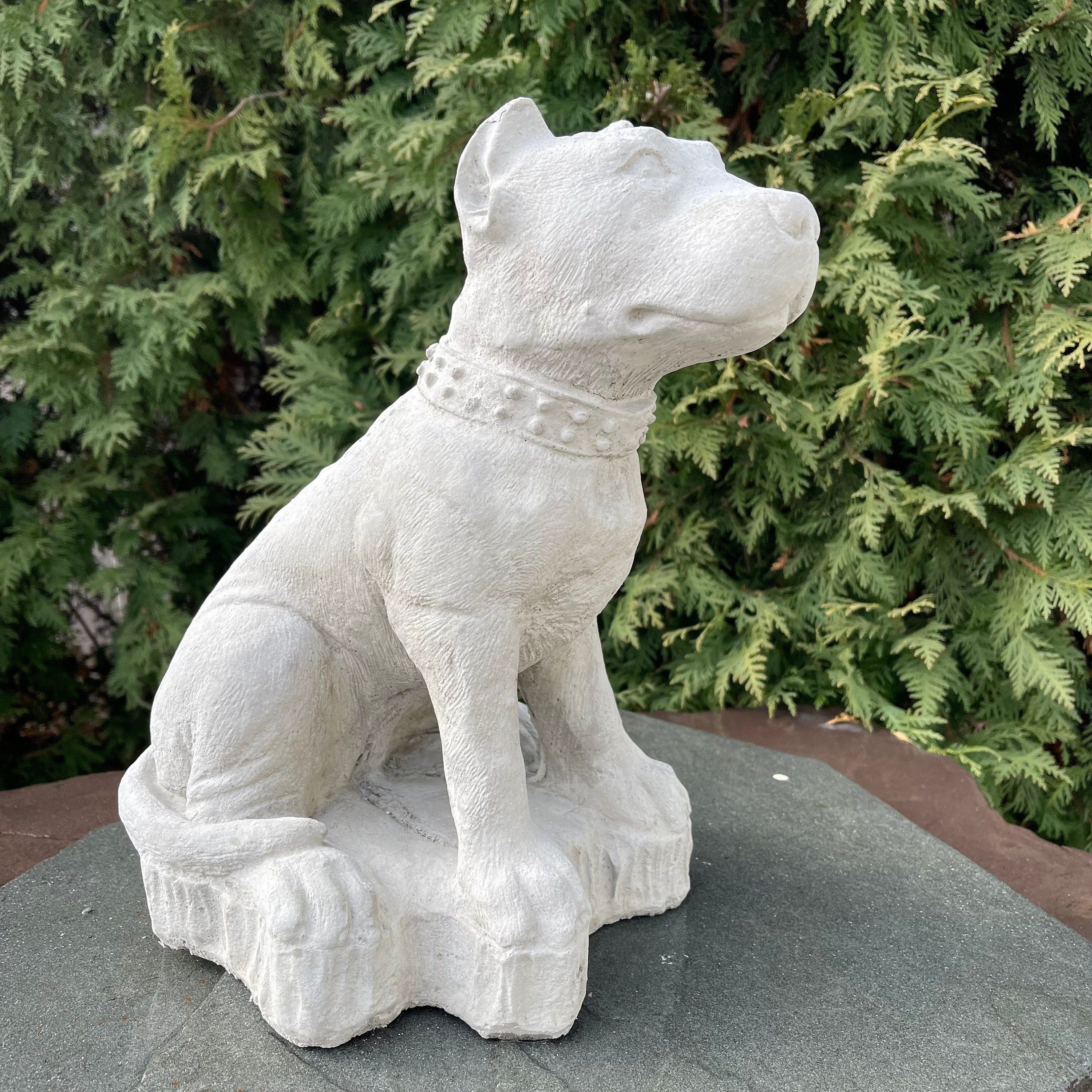 Concrete Pitbull Garden Statue 12.5" Outdoor Dog Sculpture Yard Art Memorial Decor