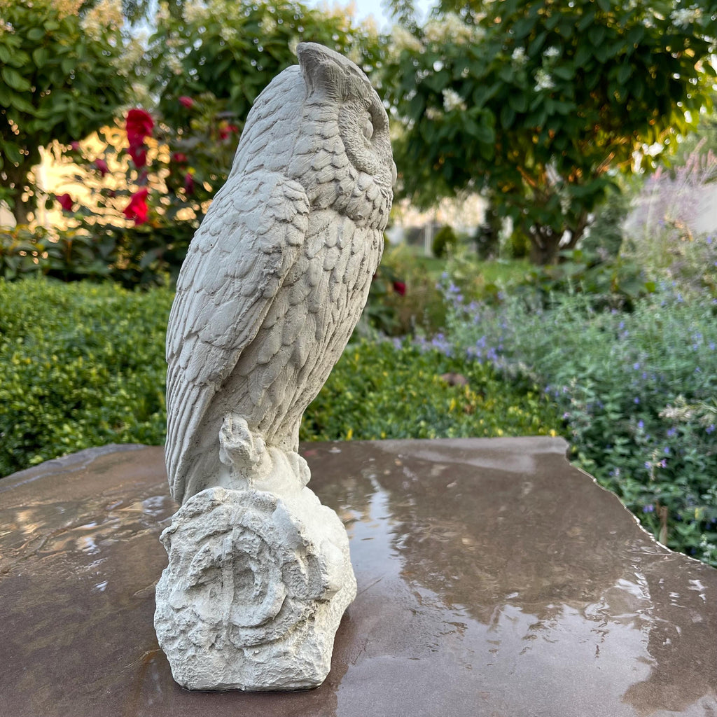 Handmade Concrete Owl Garden Statue 12 Inch Charming Outdoor Yard Decor Sculpture Ornament Gift