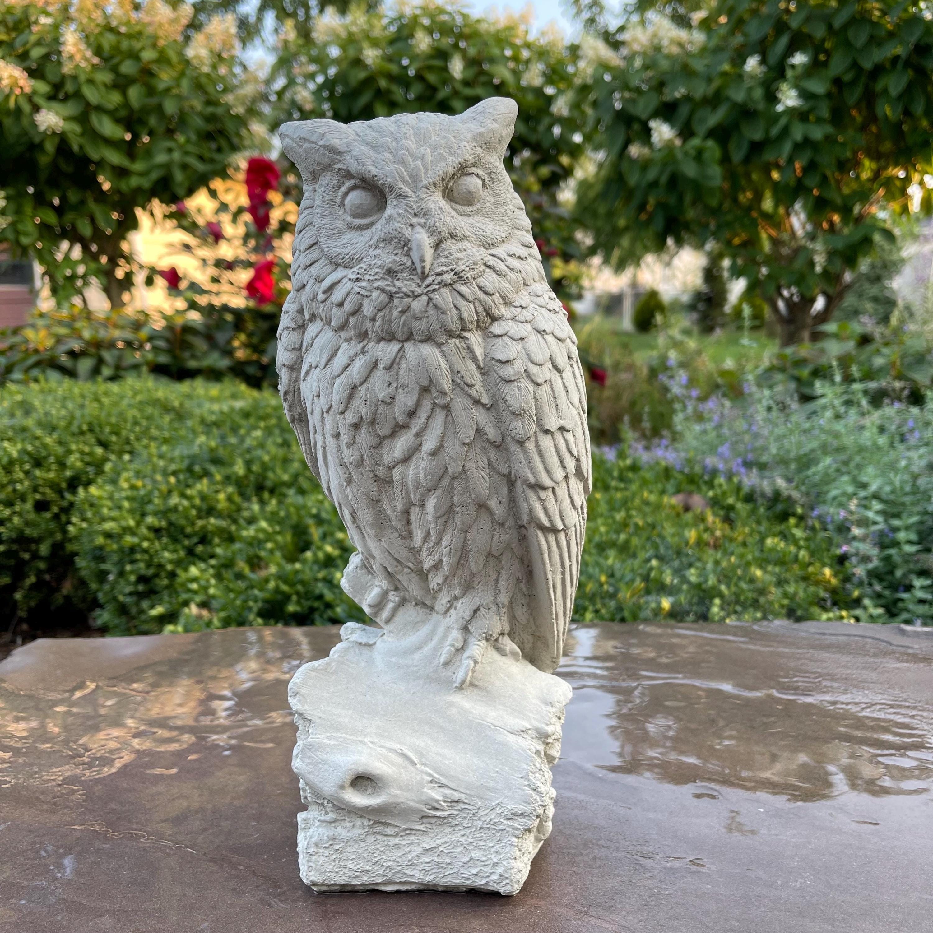 Handmade Concrete Owl Garden Statue 12 Inch Charming Outdoor Yard Decor Sculpture Ornament Gift