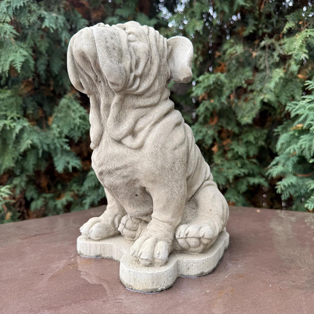 Concrete Bulldog Statue: 10" Outdoor Garden Sculpture Sitting Pose - Durable Yard Art Decor
