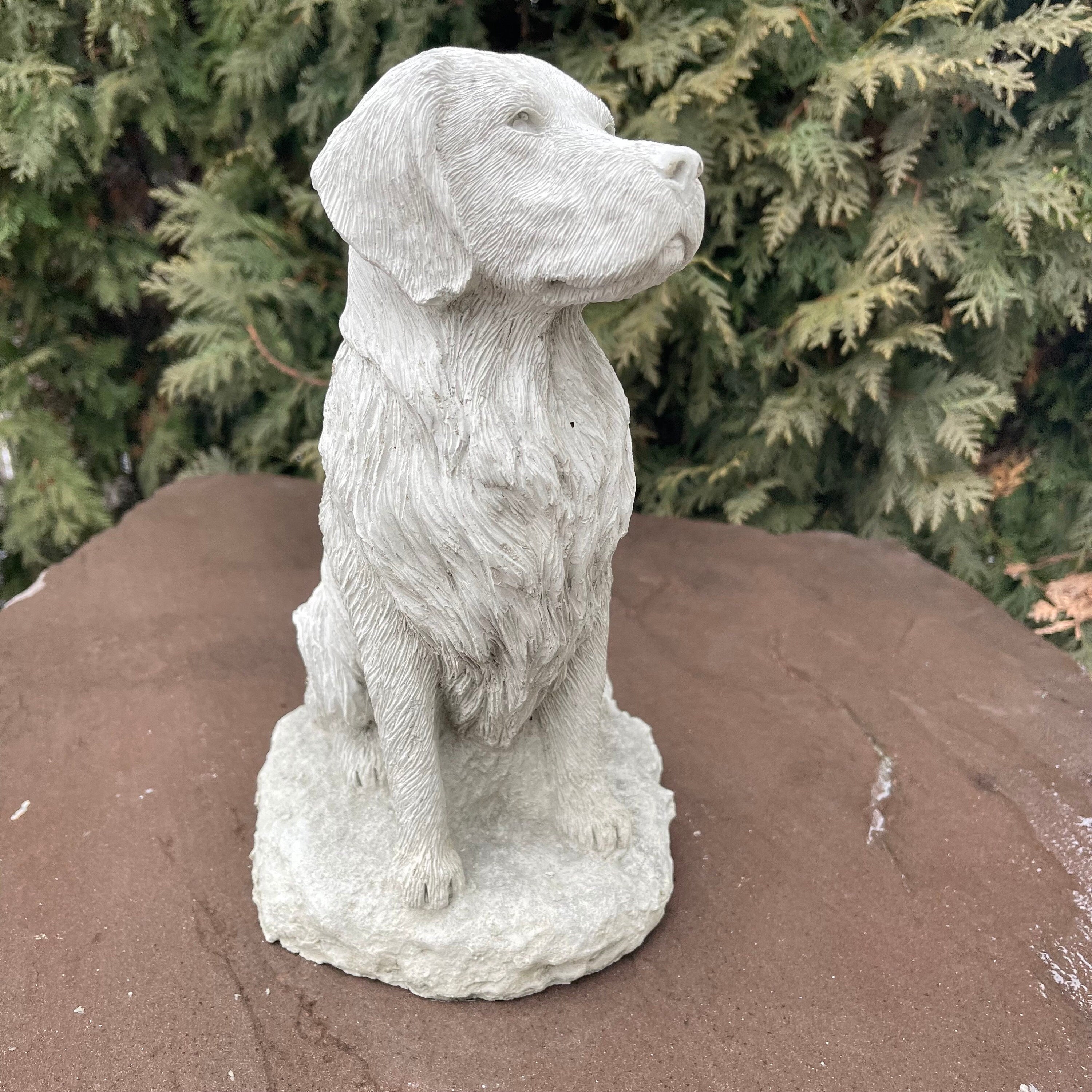 Concrete Golden Retriever Memorial Statue 11" Garden Sculpture Pet Loss Gift Dog Art Yard Decor Ornament