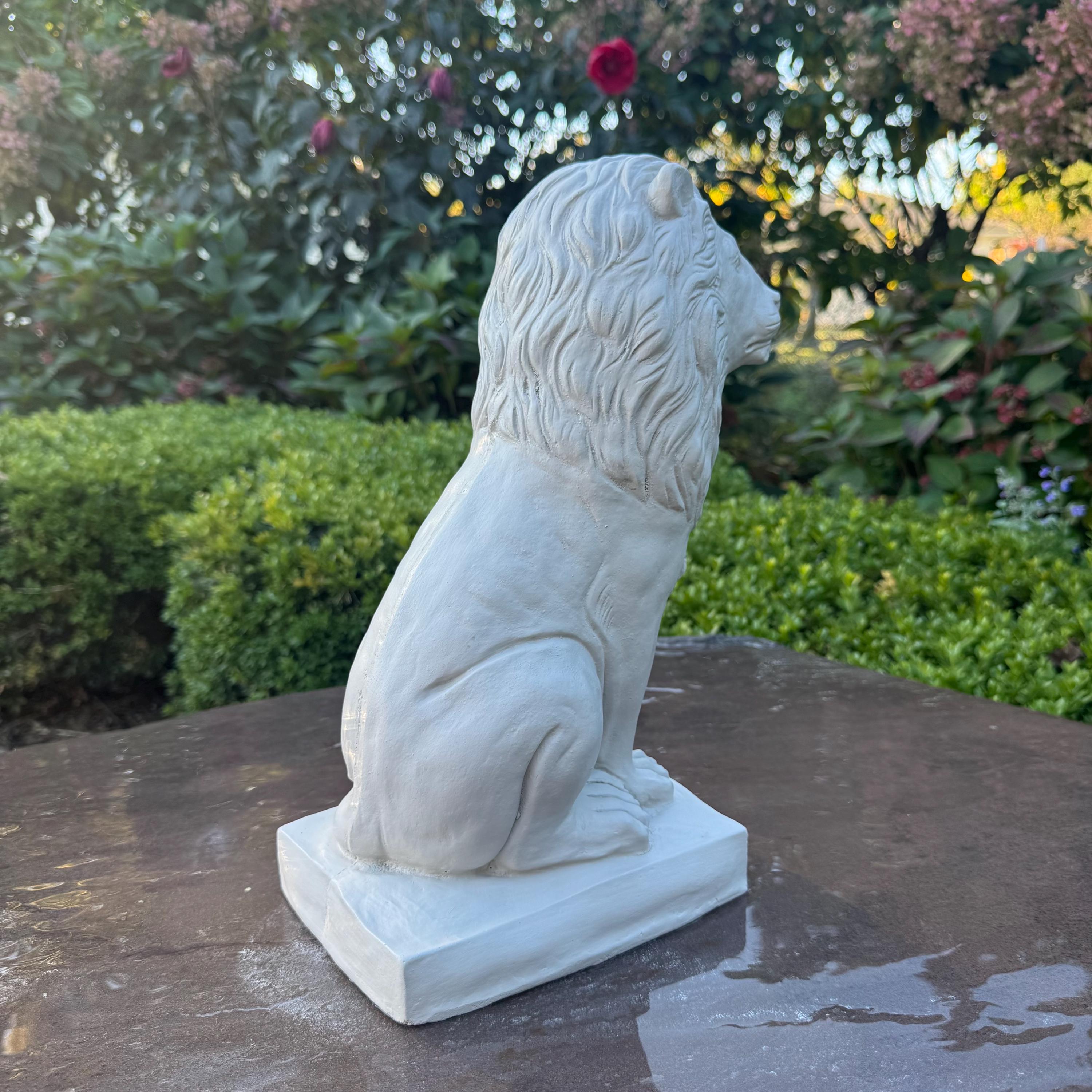 13.5" Sitting Concrete Lion Statue - Garden Sculpture Outdoor Lawn Ornament Animal Figure Decor