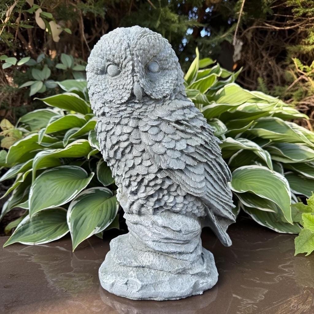 Large Concrete Owl Garden Statue 16 Inch Rustic Outdoor Yard Sculpture Animal Lawn Ornament