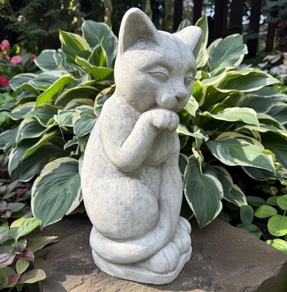 Concrete Cat Statue 16" Cement Cat Garden Statues