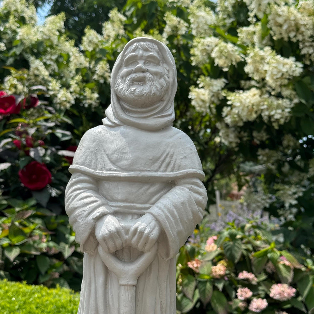 Saint Fiacre 22" Concrete Garden Statue - Patron of Gardeners Religious Catholic Sculpture Yard Art Gift