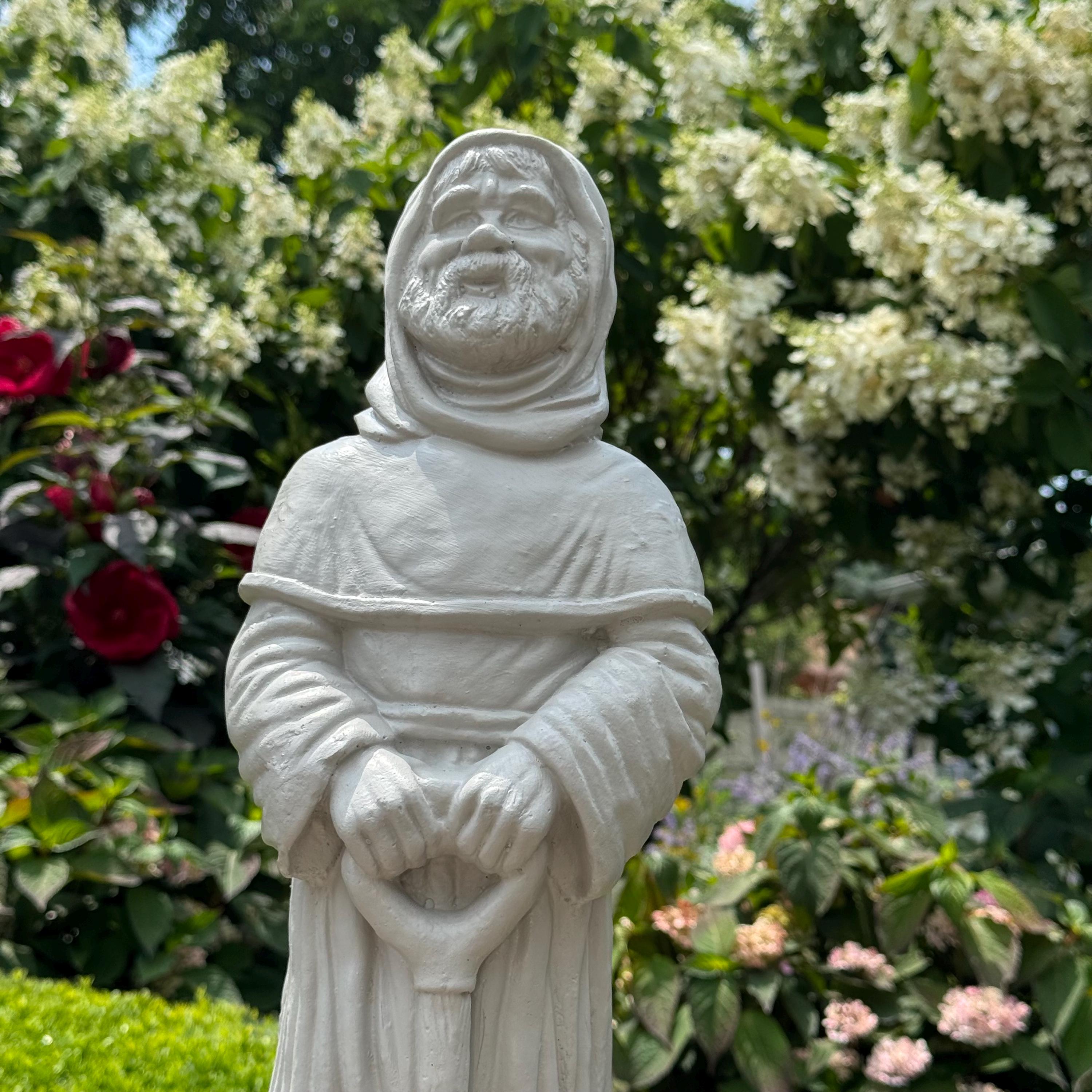 Saint Fiacre 22" Concrete Garden Statue - Patron of Gardeners Religious Catholic Sculpture Yard Art Gift