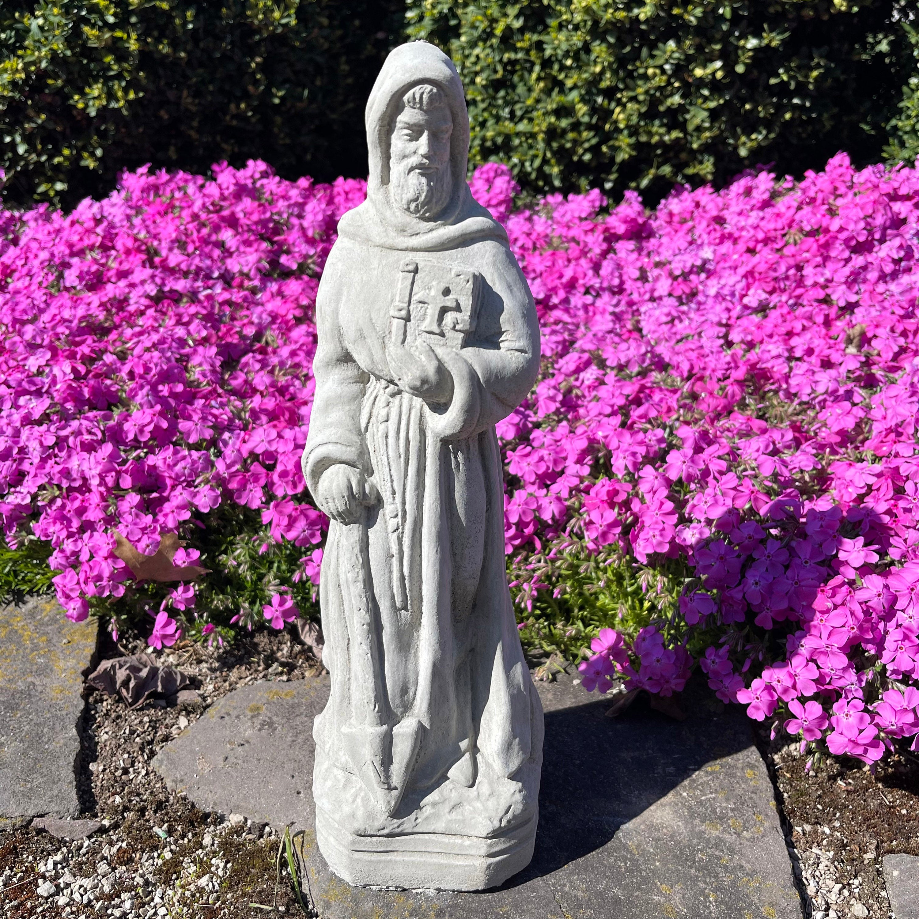 Saint Fiacre Garden Statue: 15" Catholic Sculpture Patron of Gardeners Religious Yard Art