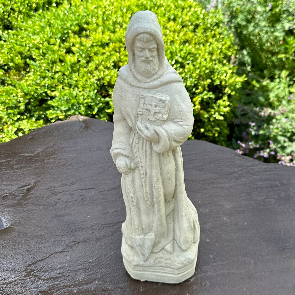 Saint Fiacre Garden Statue: 15" Catholic Sculpture Patron of Gardeners Religious Yard Art