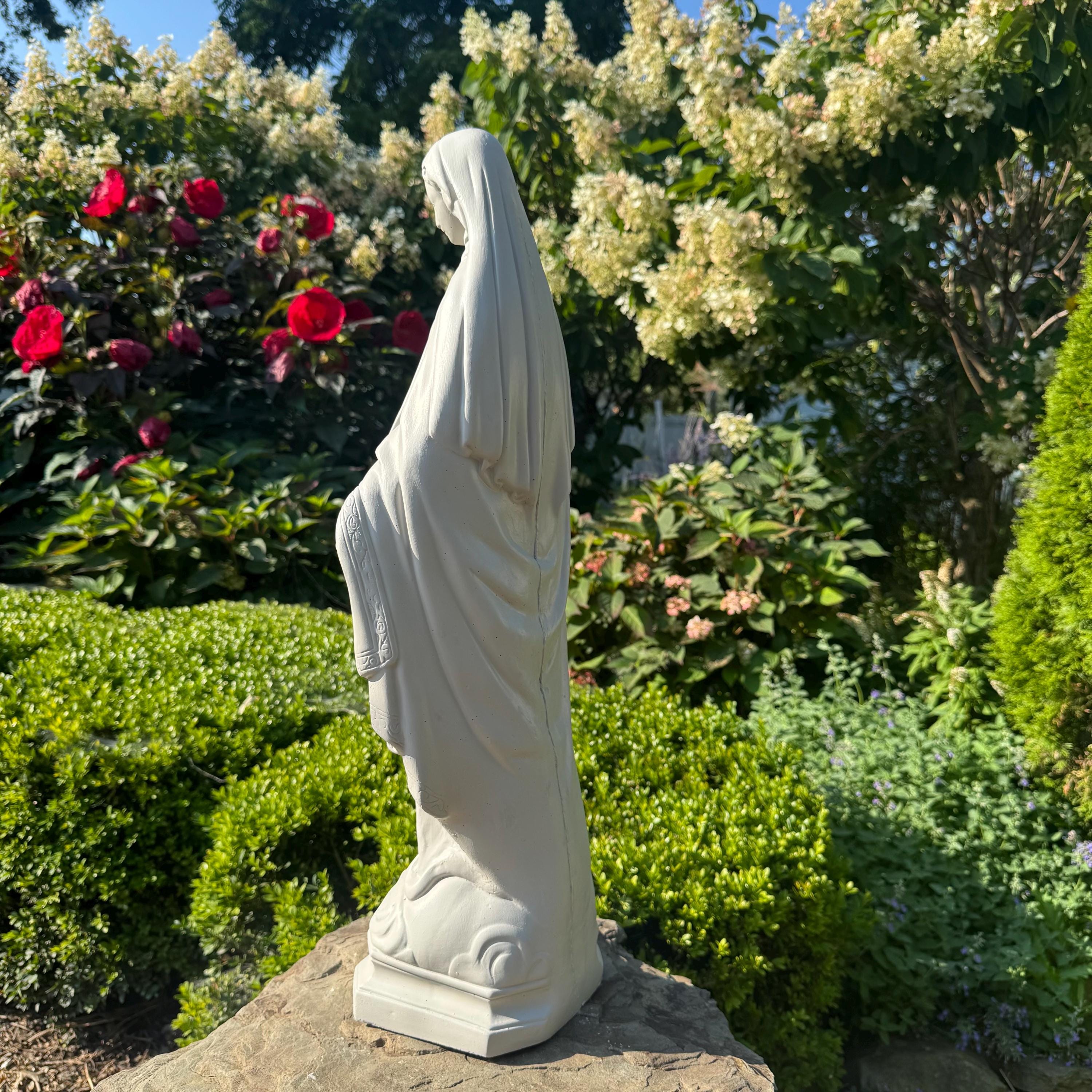 Concrete Our Lady Of Grace Garden Statue 24" Cement Mother Mary Statue Outdoor