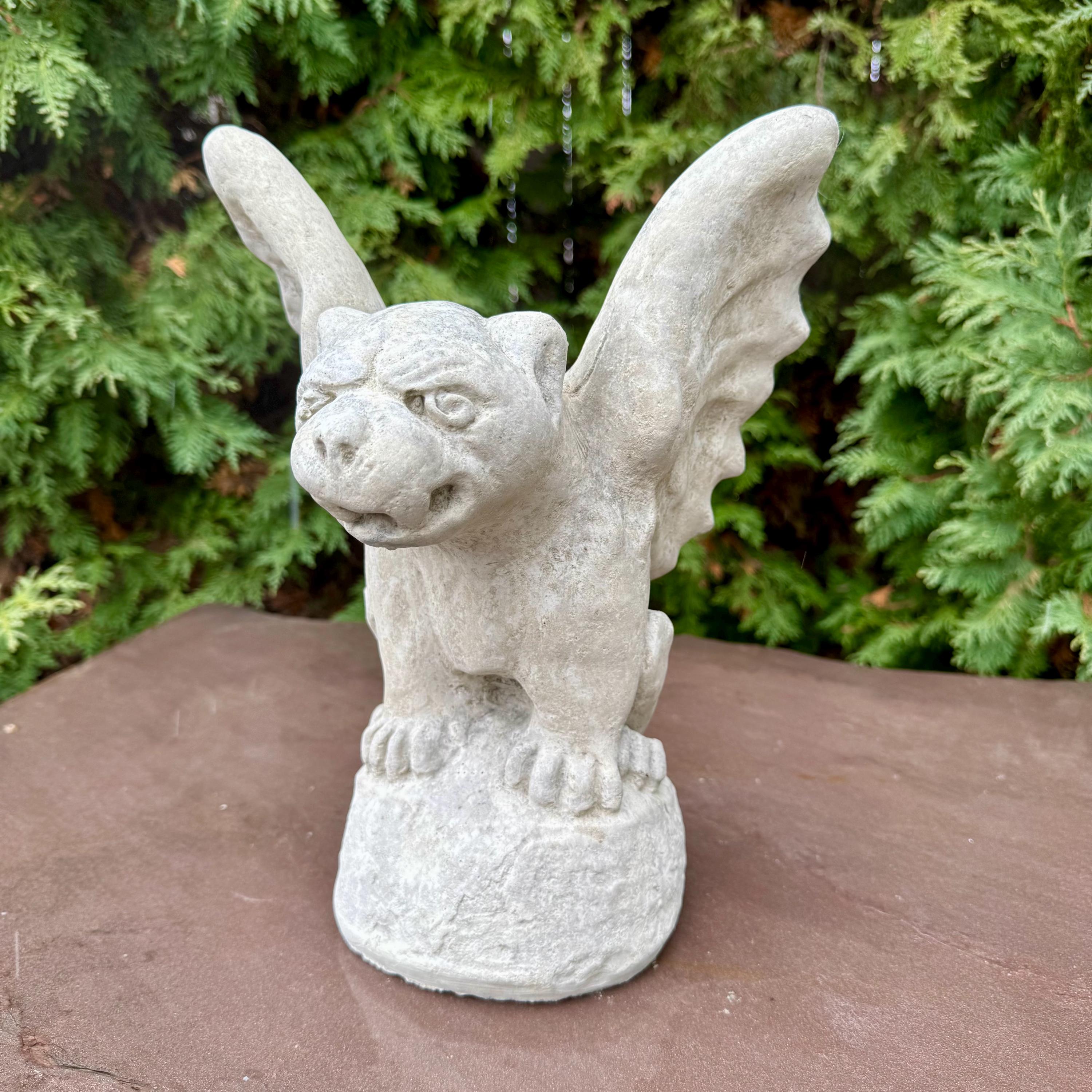 Concrete Sitting Gargoyle Statue 13" Winged Gothic Garden Sculpture Outdoor Halloween Yard Decor Ornament