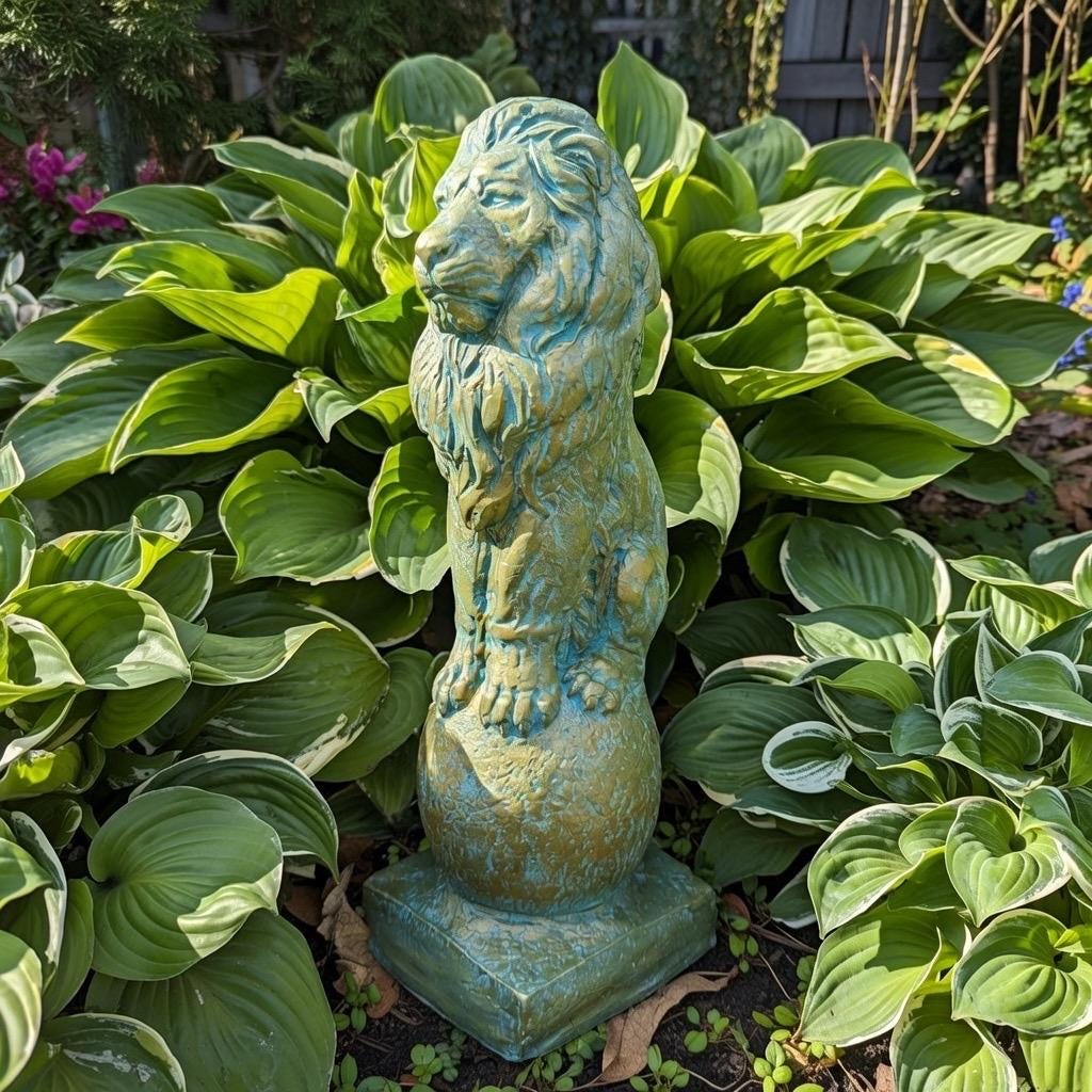Bronze Finish Concrete Lion Statue 18" Garden Sculpture Outdoor Yard Art Lawn Ornament Animal Figure Home Decor