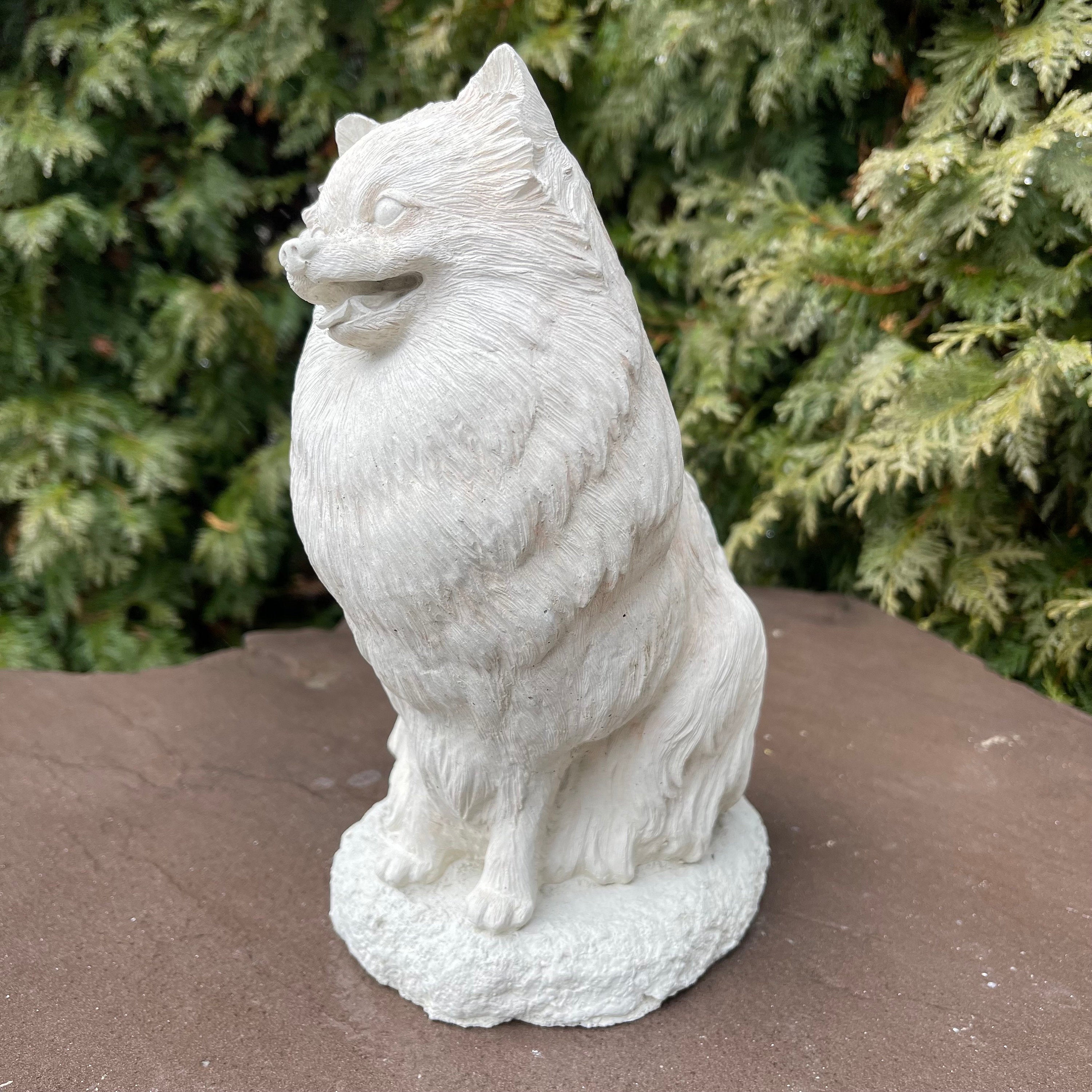 Concrete Pomeranian Garden Statue 10" Handmade Dog Memorial Sculpture Pet Loss Gift Yard Decor